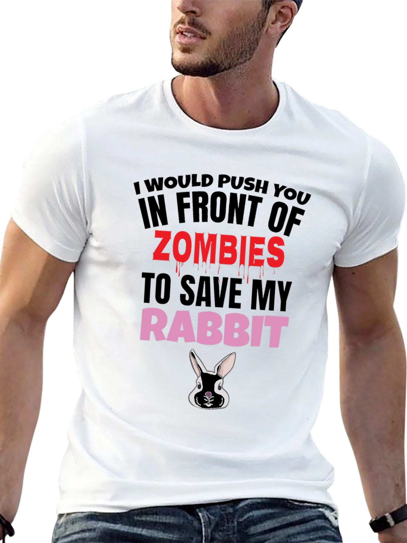 Black Zombie Rabbit Humor T-Shirt view 13