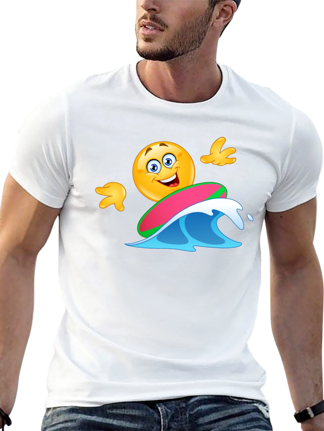 Black Surfing Emoji T-Shirt - Fun Graphic Tee view 13