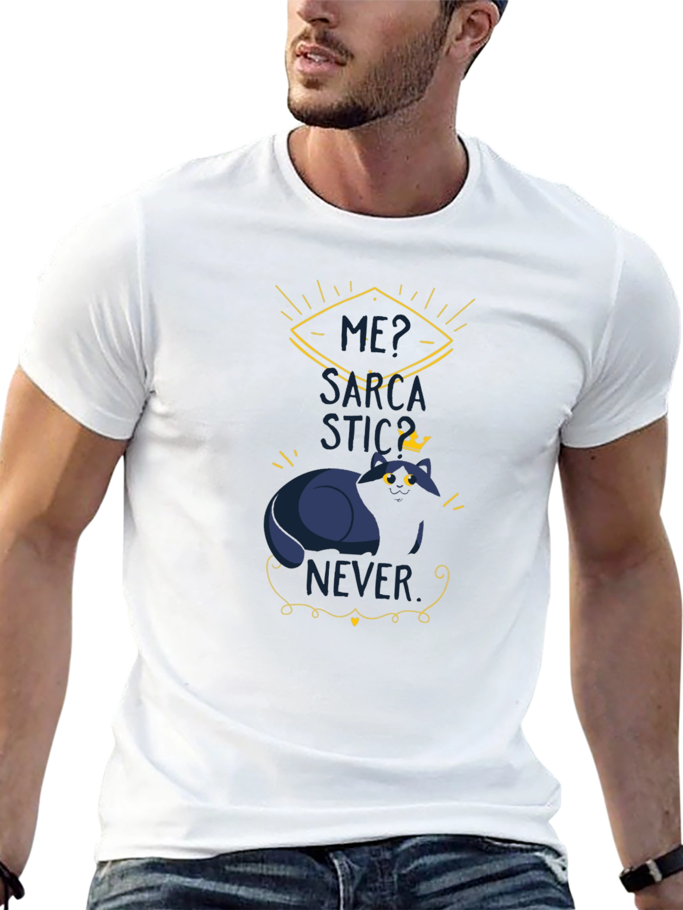 Black Sarcastic Cat T-Shirt - Men's Funny Graphic Tee view 13