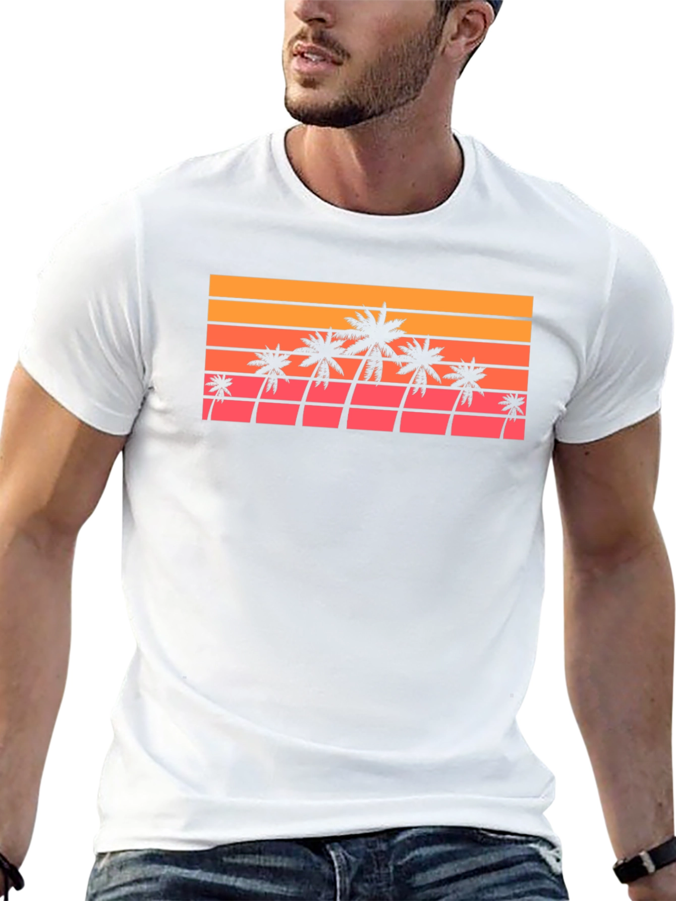 Black Retro Palm Tree Sunset T-Shirt view 13