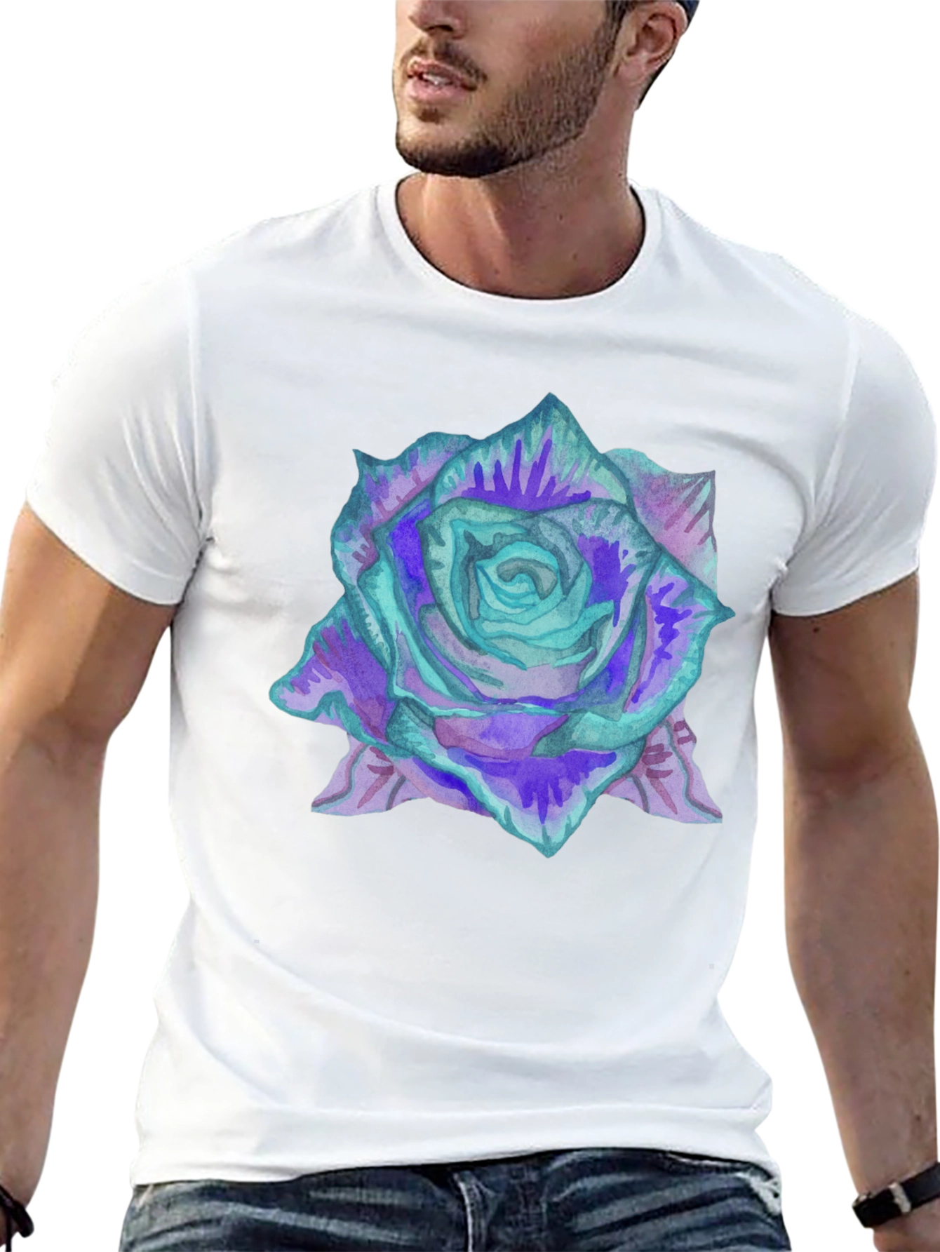Black Watercolor Rose Print Black Tee view 13