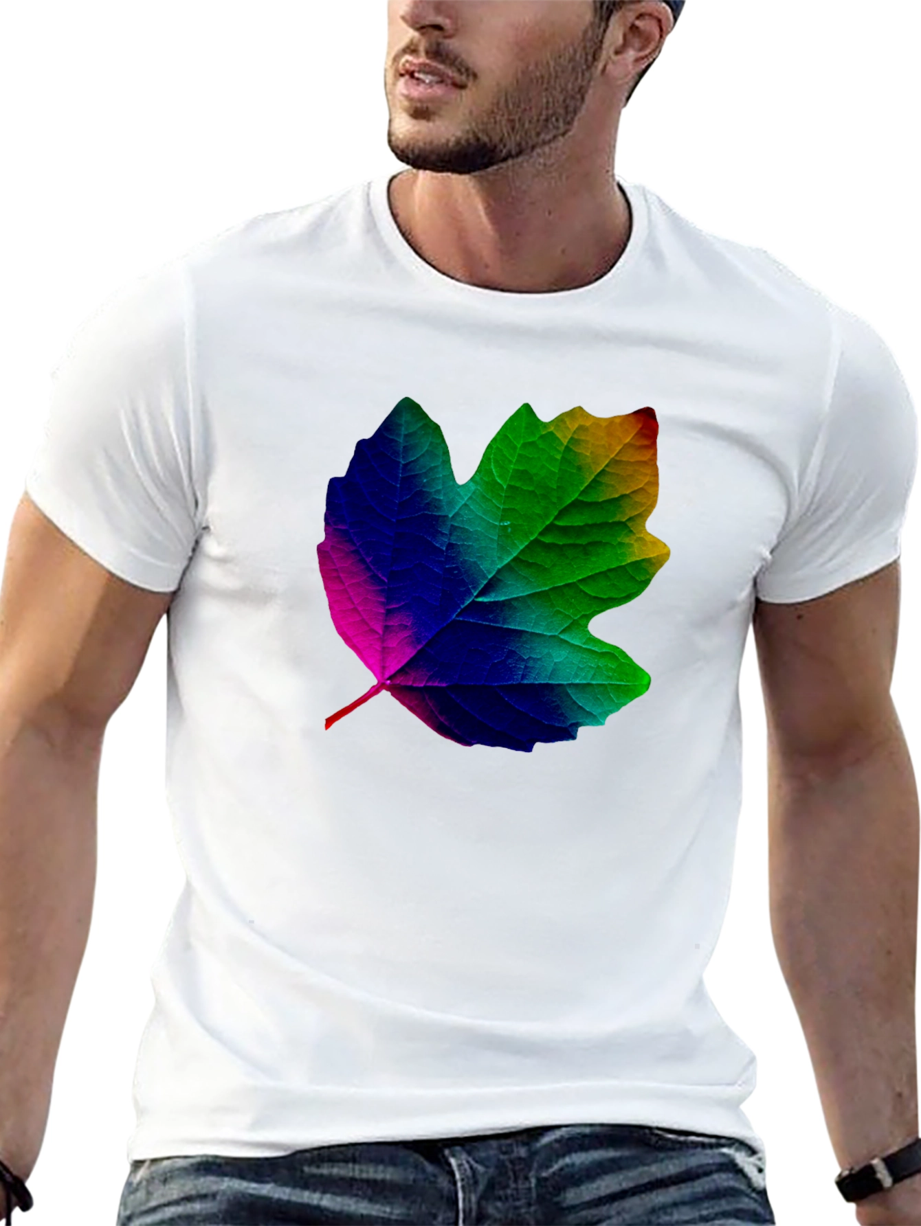 Black Rainbow Leaf Graphic T-Shirt - Unique Design view 13