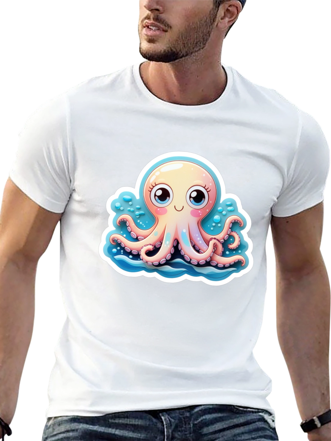 Black Cute Octopus Graphic Tee - Stylish Black T-Shirt view 13
