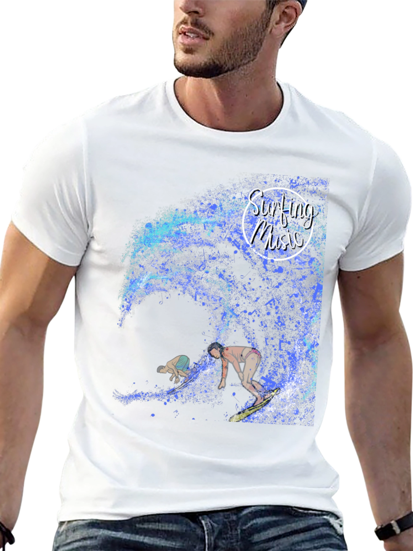 Black Surfing Music Graphic Tee - Wave Rider Shirt view 13