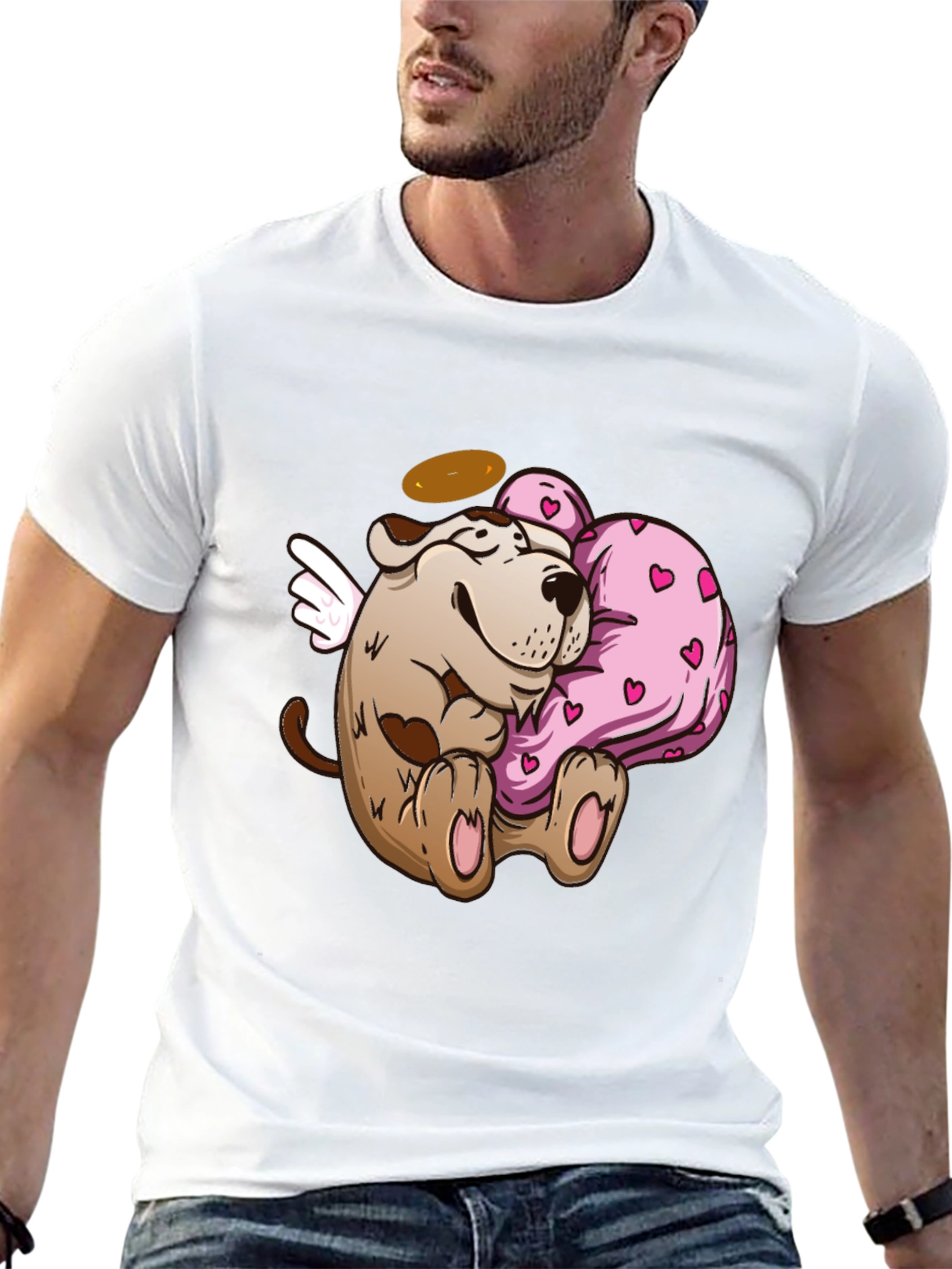 Black Angel Dog Hug Heart T-Shirt Valentine's view 13