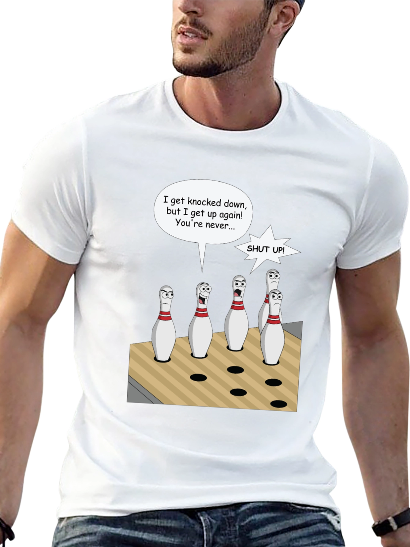 Black Bowling Pin Cartoon T-Shirt view 13