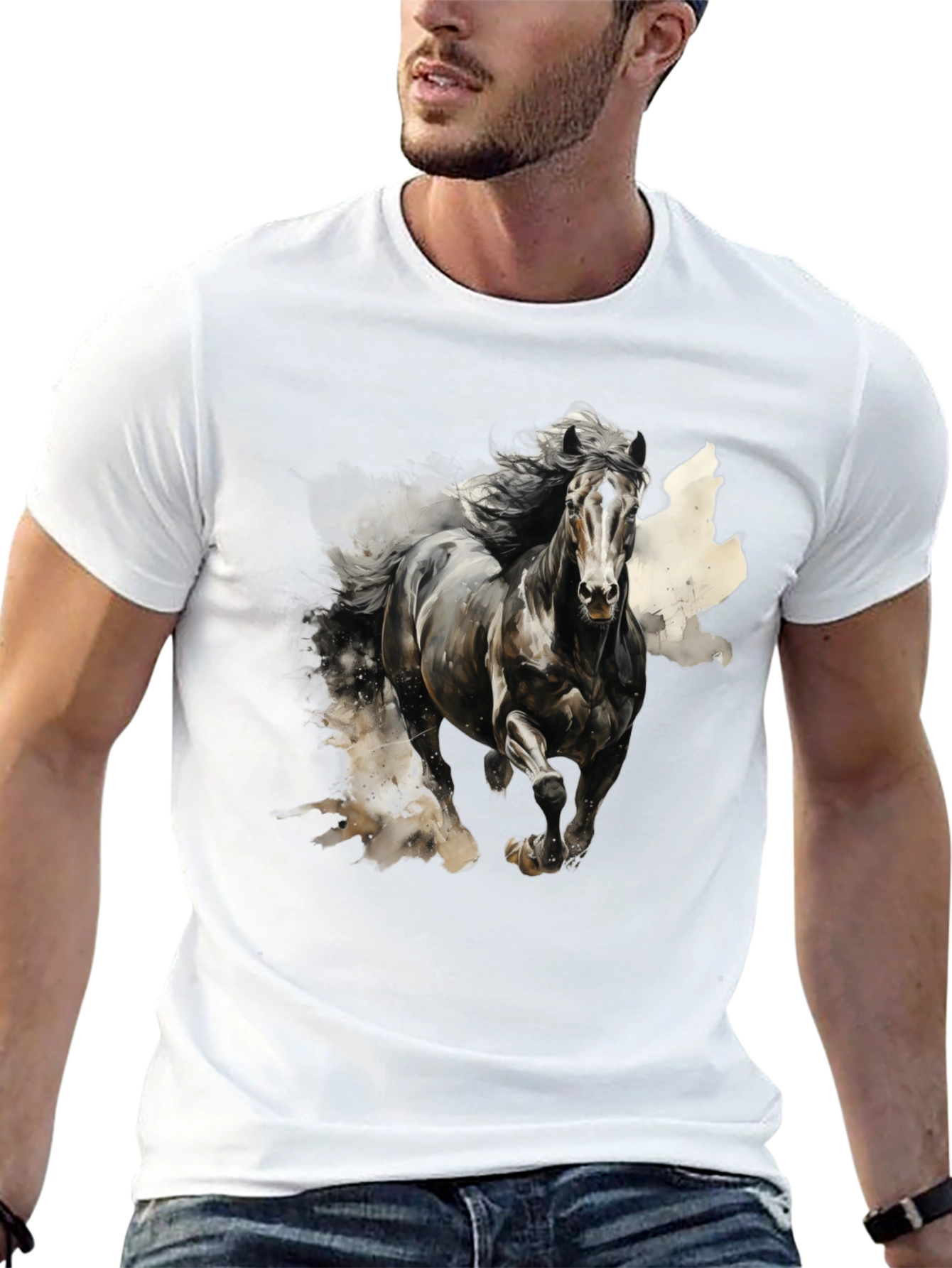 Black Majestic Horse Graphic Tee - Black Cotton Blend view 13