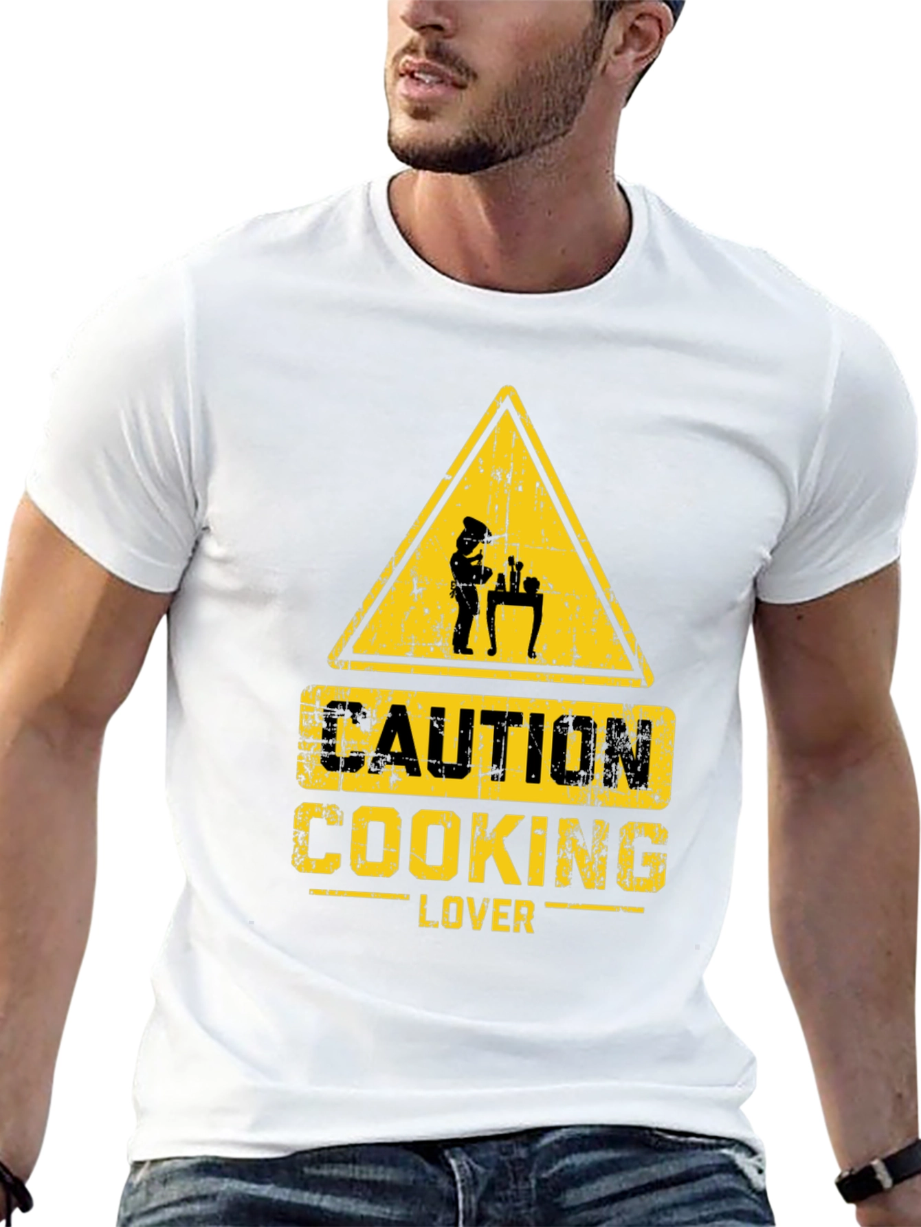 Black Caution Cooking Lover T-Shirt - Black view 13
