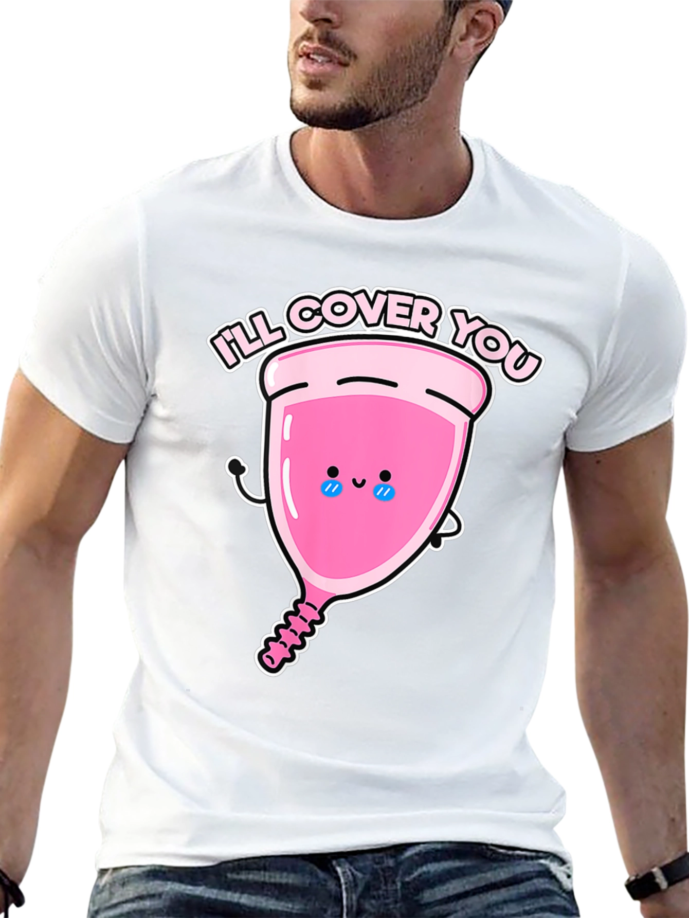 Black Men's 'I'll Cover You' Menstrual Cup Graphic Tee view 13