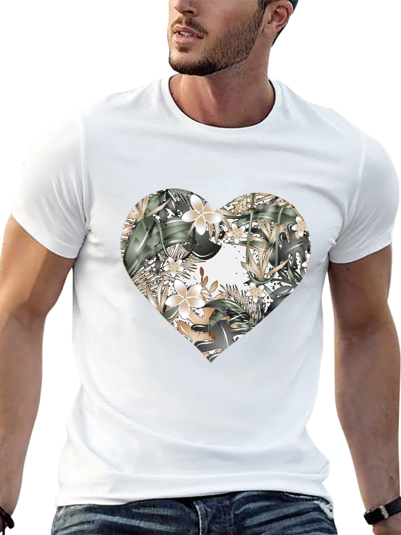 Black Floral Heart Graphic Tee - Stylish Black T-Shirt view 13