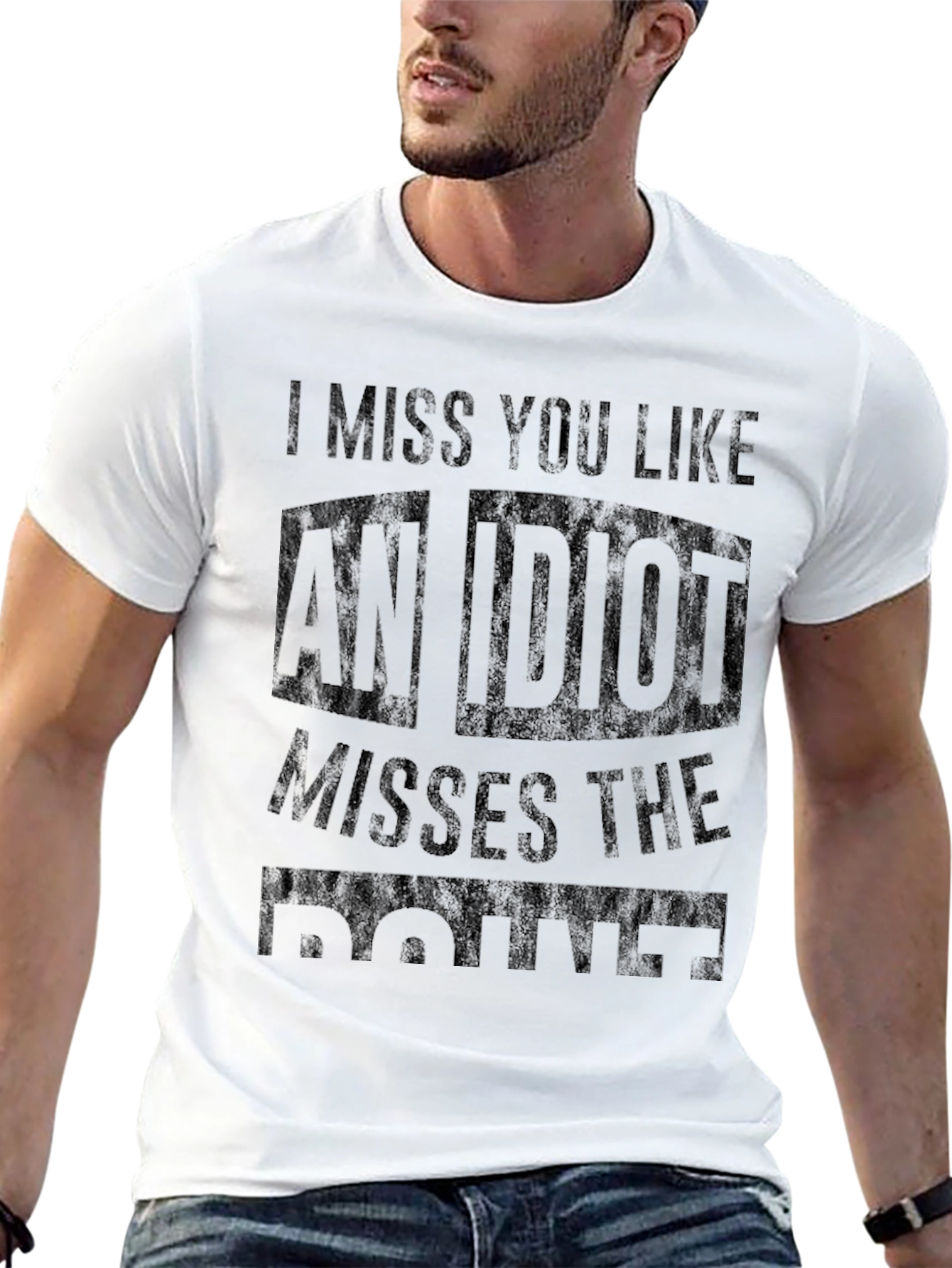 Black Funny "I Miss You Like an Idiot" Graphic T-Shirt view 13