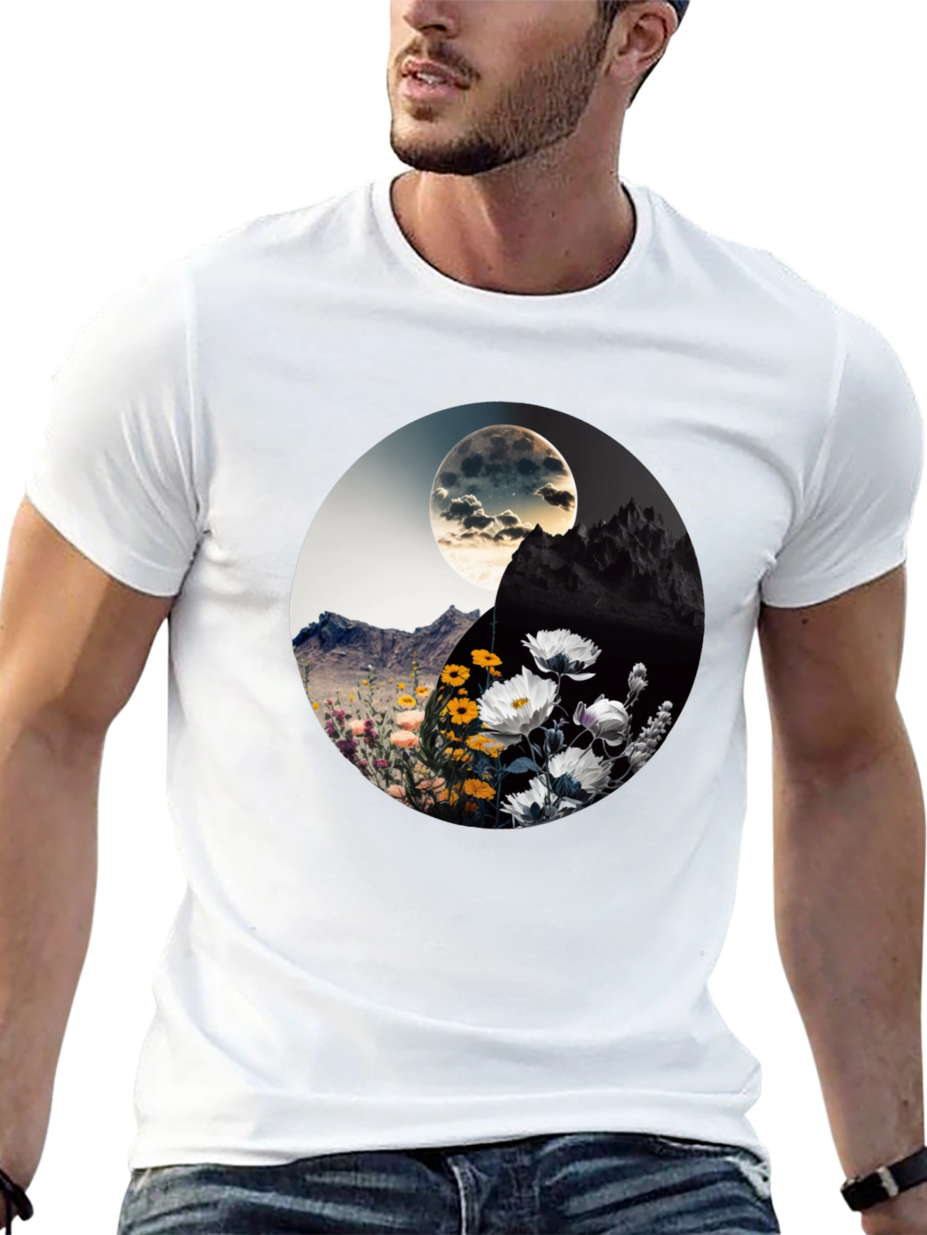 Black Yin Yang Floral Graphic Tee - Stylish Comfort view 13