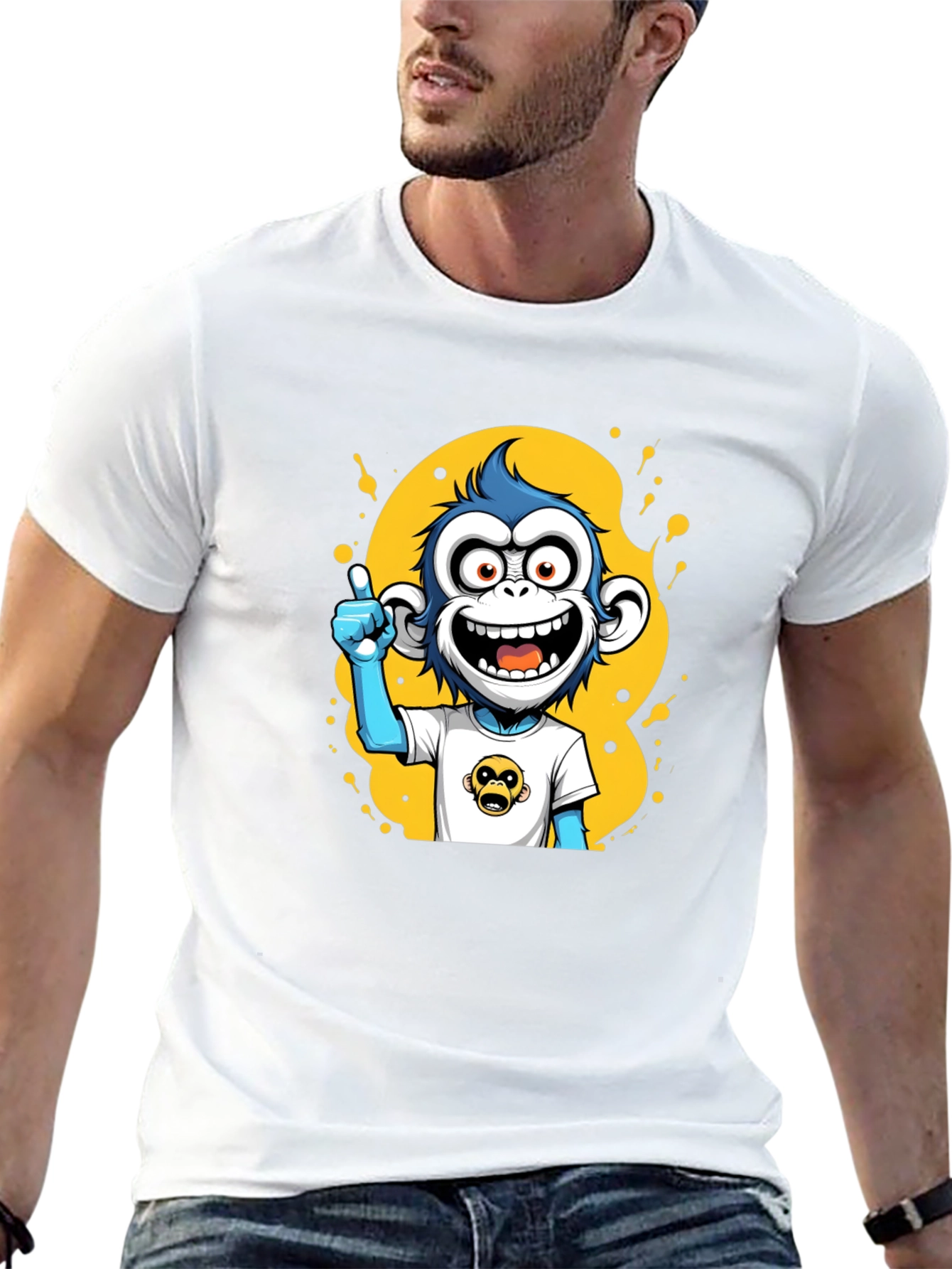 Black Cartoon Monkey Graphic Black T-Shirt view 13