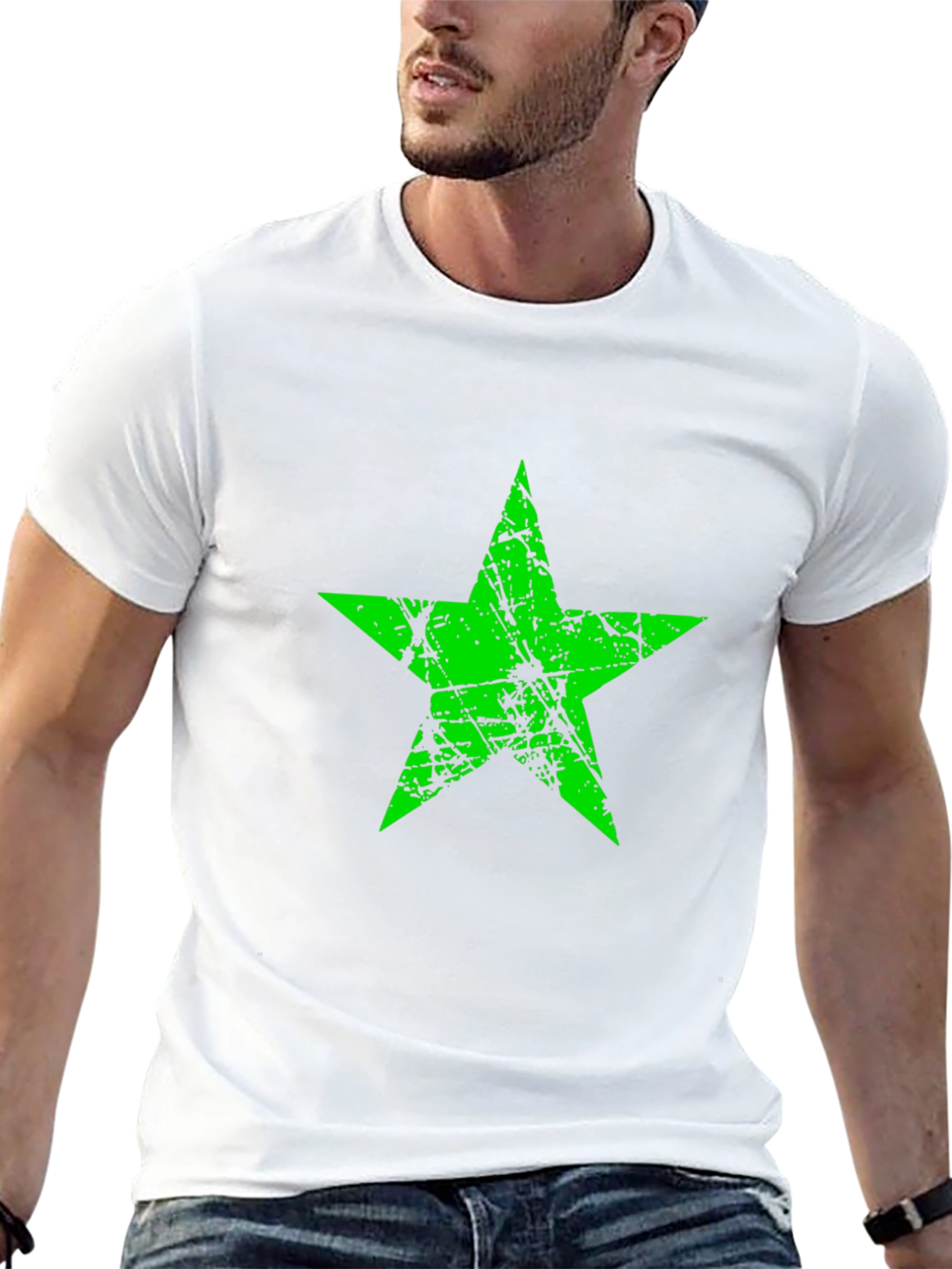 Black Grunge Green Star Graphic Black T-Shirt view 13