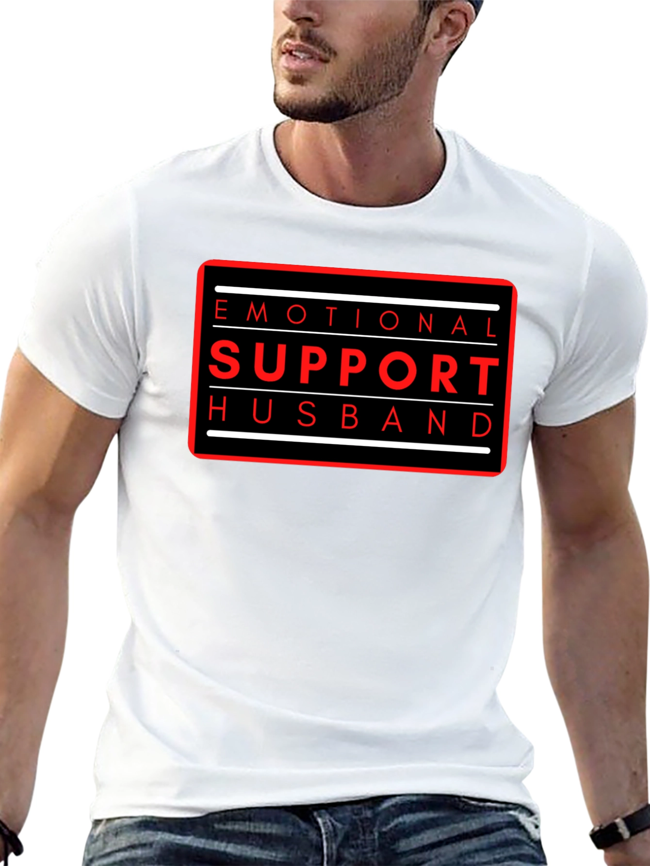 Black Emotional Support Husband Graphic Tee view 13