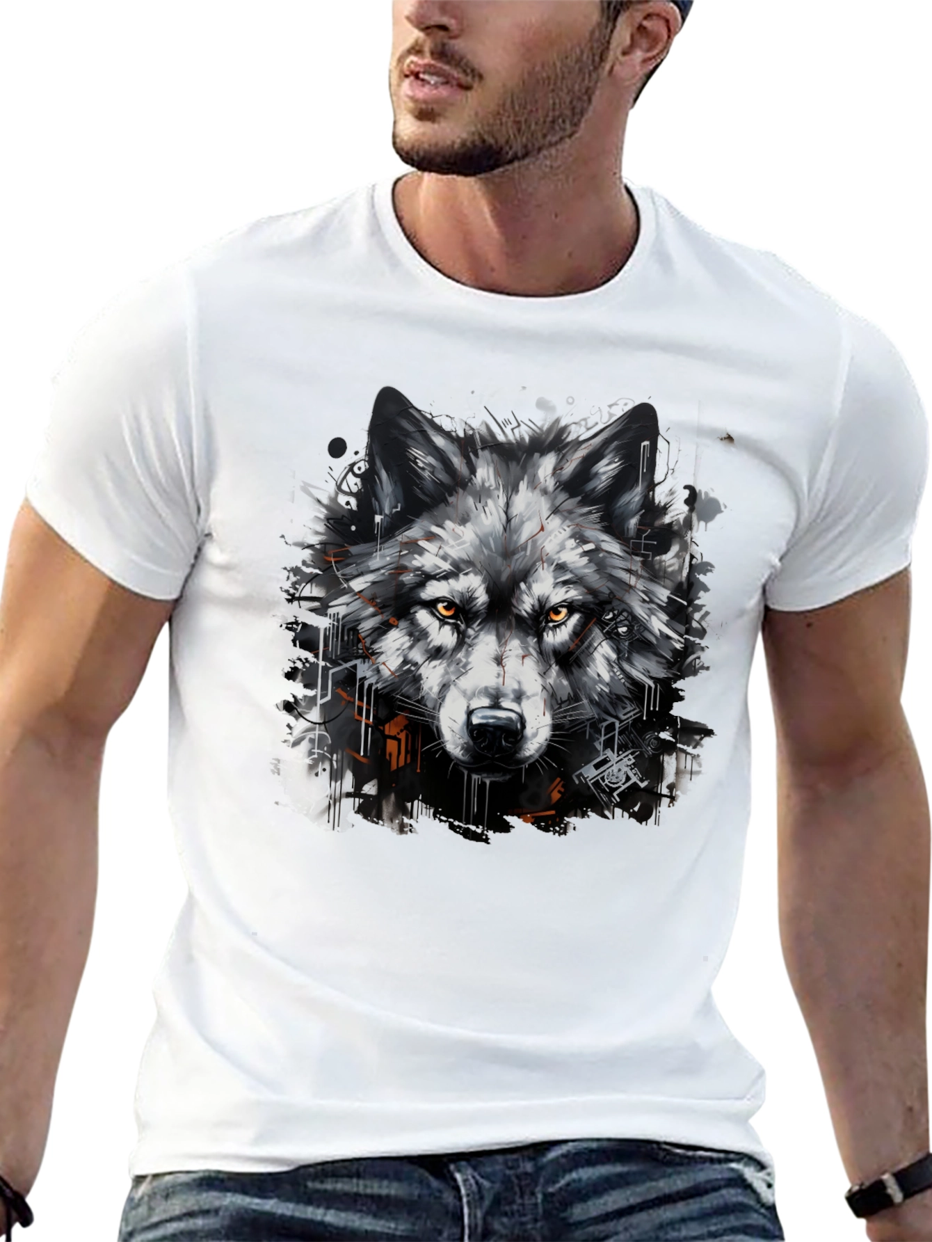 Black Wolf Graphic Print Black T-Shirt view 13