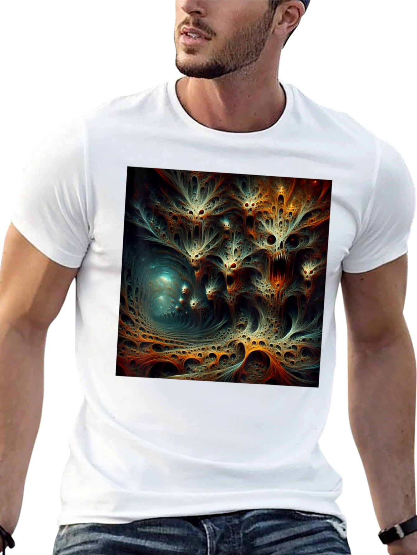 Black Abstract Fractal Design Black T-Shirt view 13