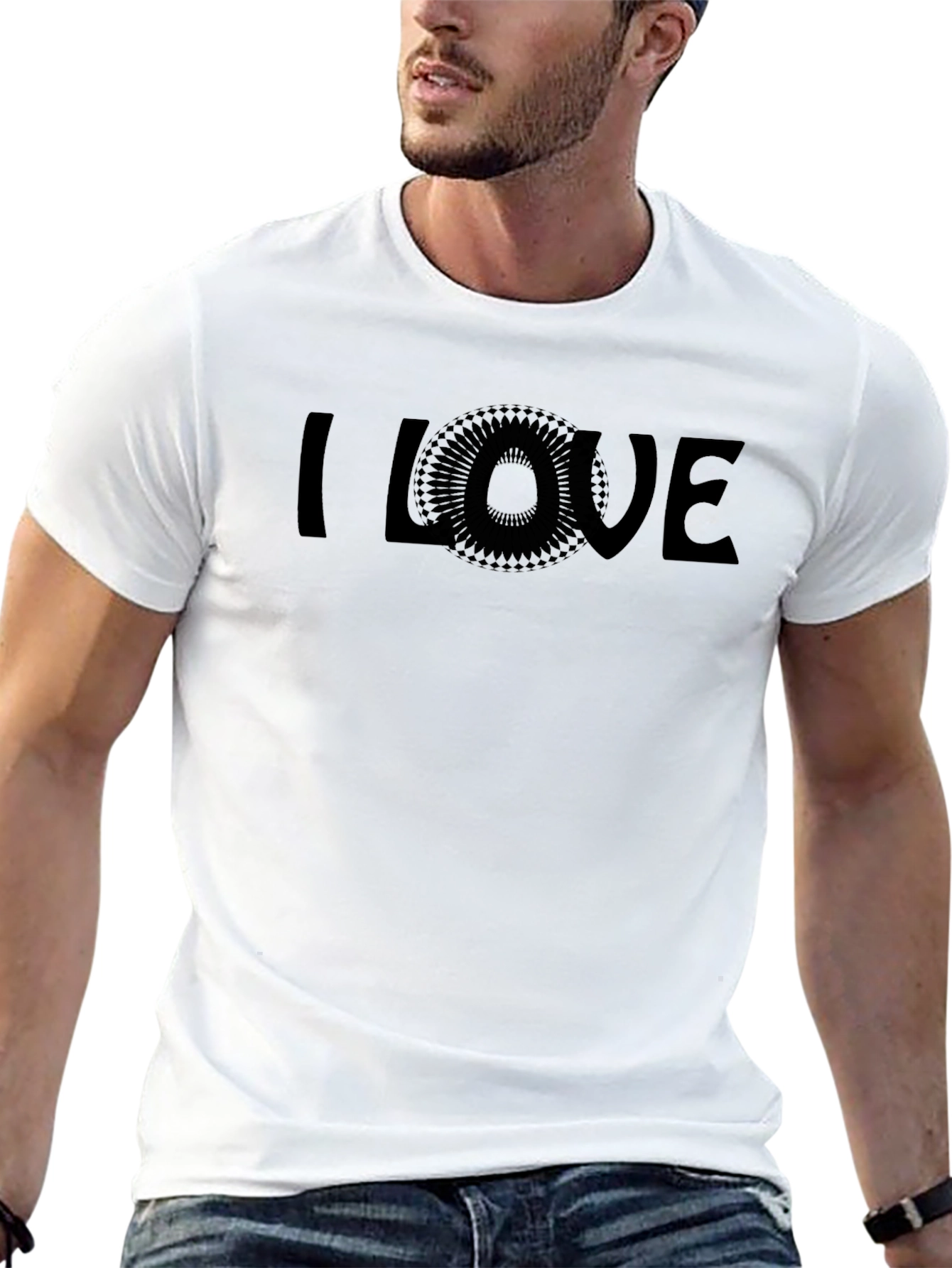 Black I Love Graphic T-Shirt - Modern Geometric Design view 13