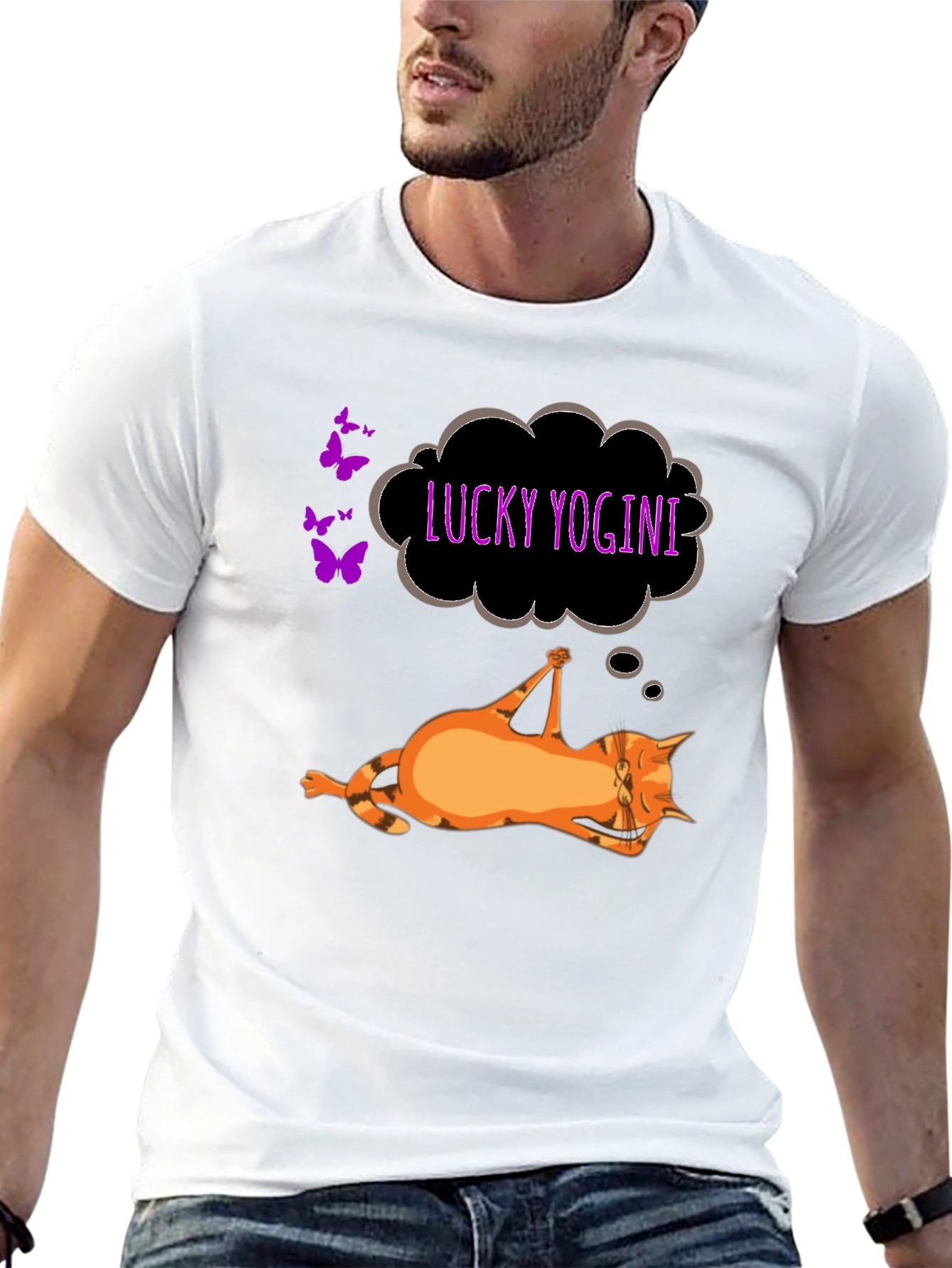 Black Lucky Yogini Cat Black T-Shirt view 13