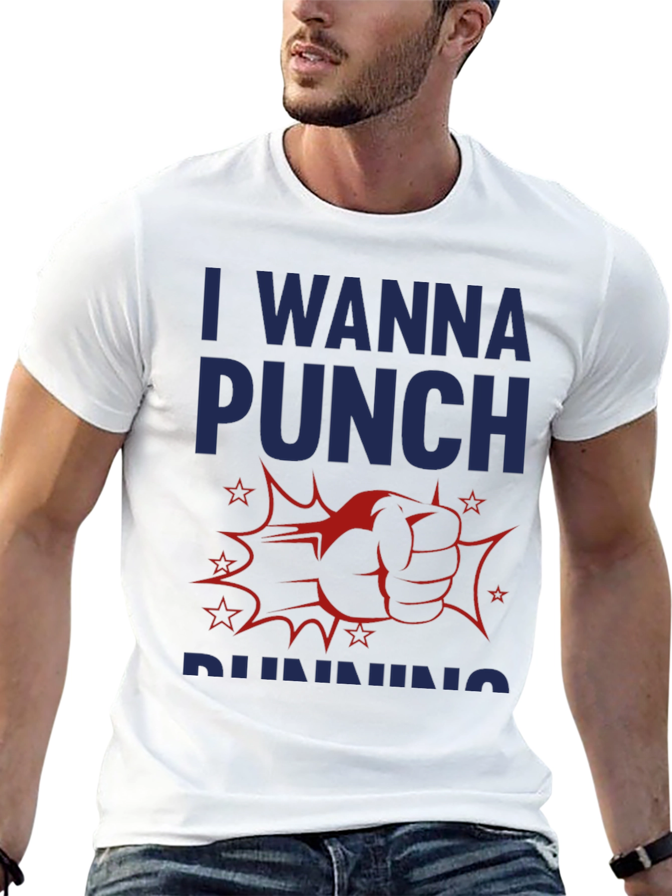 Black I Wanna Punch Running Funny Graphic T-Shirt view 13