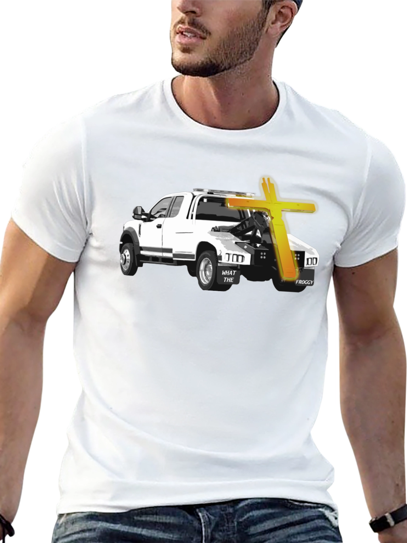 Black Tow Truck & Cross Graphic T-Shirt - Black view 13