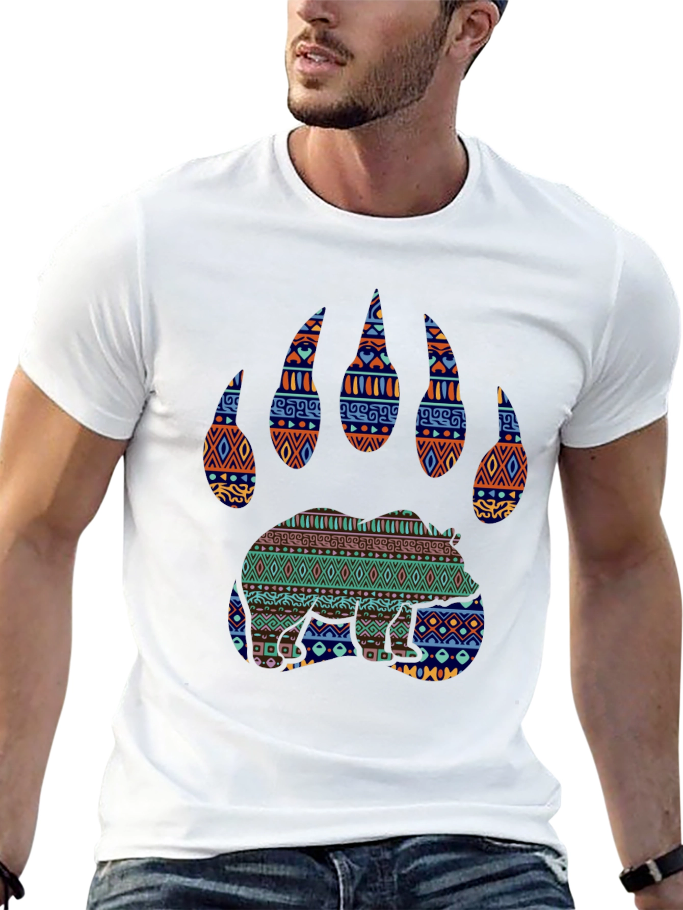 Black Tribal Bear Paw Print T-Shirt - Black view 13