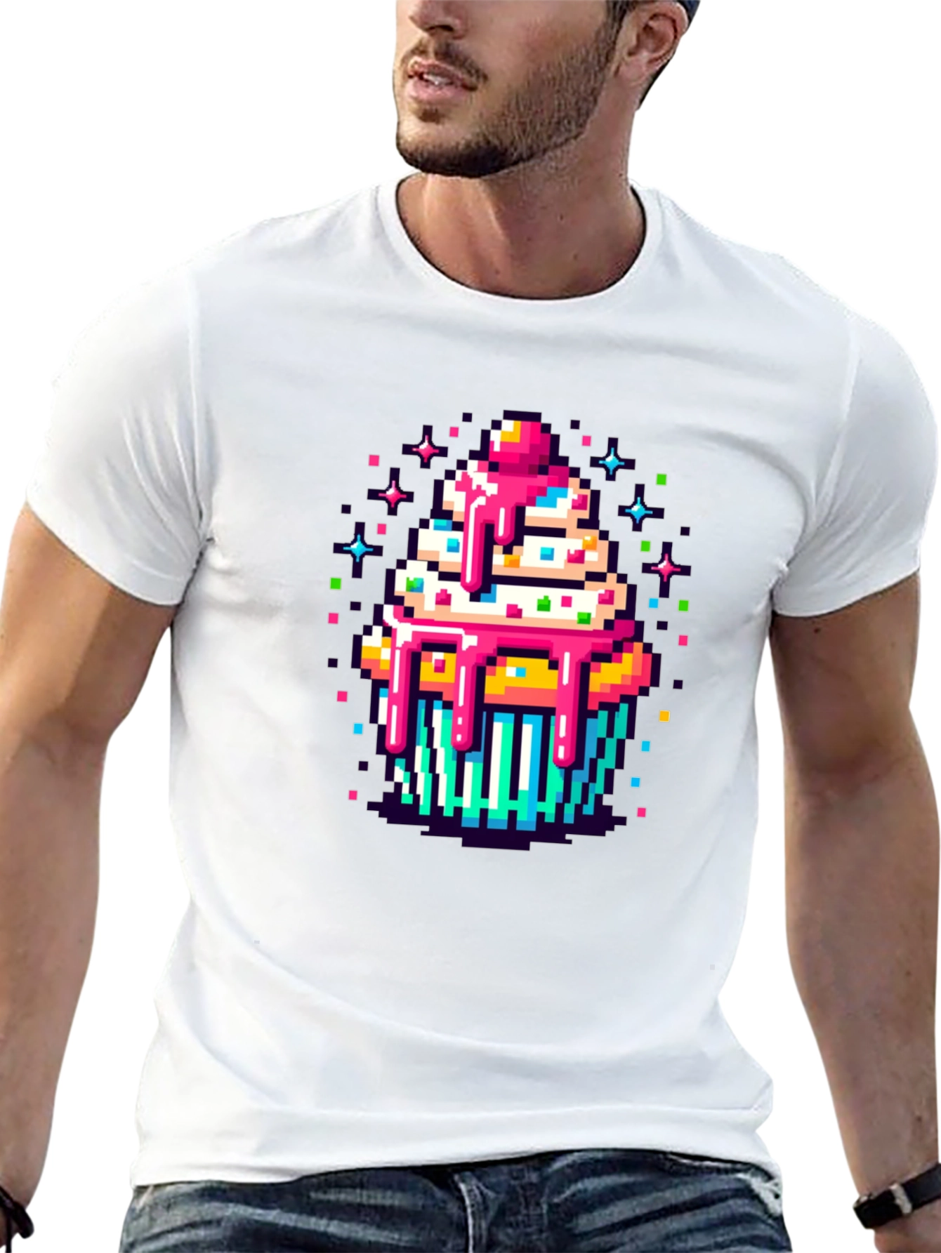 Black Pixel Art Cupcake Graphic Tee - Sweet Style! view 13