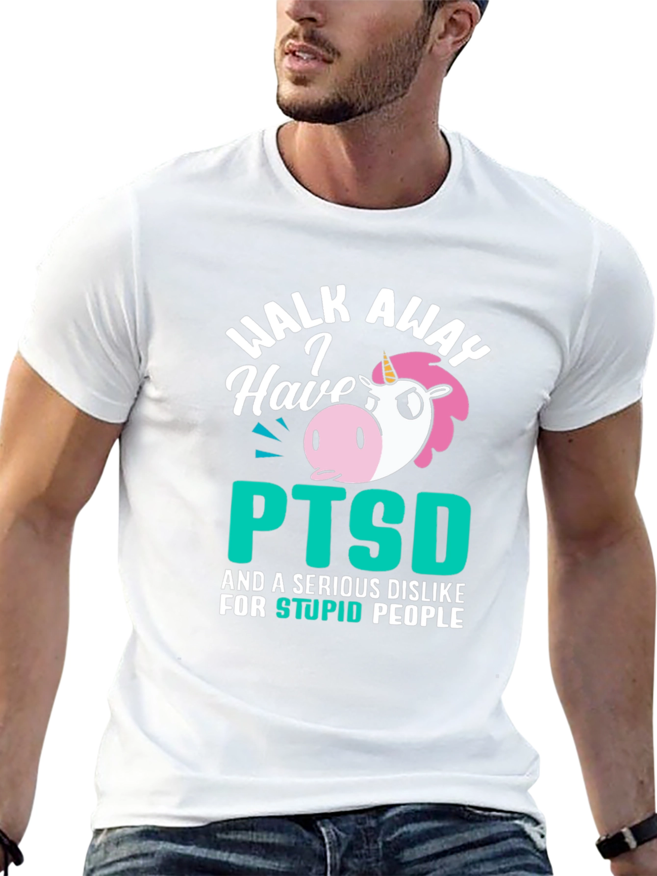 Black Walk Away PTSD Unicorn Graphic T-Shirt view 13