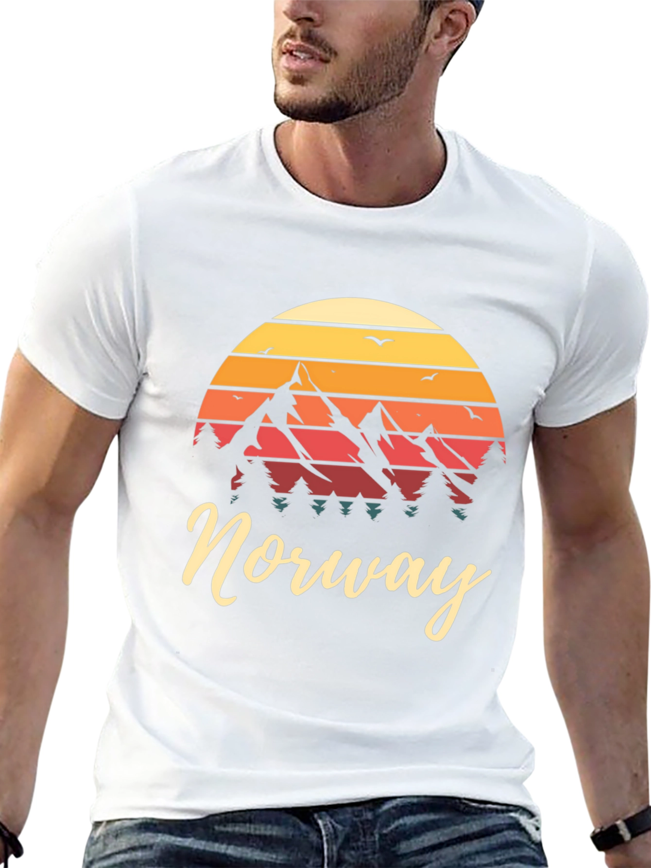 Black Norway Mountain Sunset Graphic Tee view 13