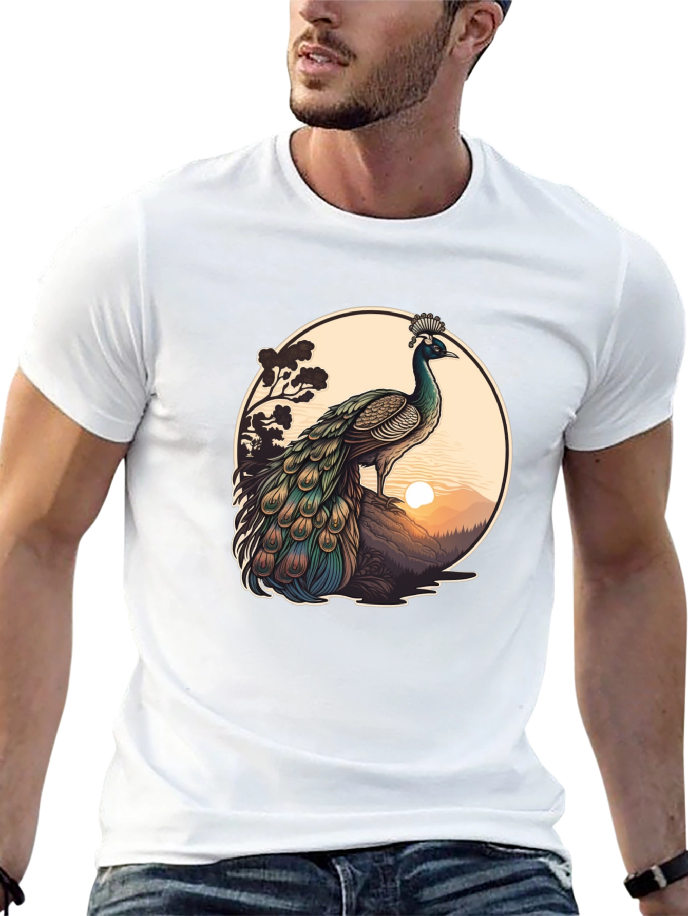 Black Peacock Graphic Tee - Nature Inspired Design view 13