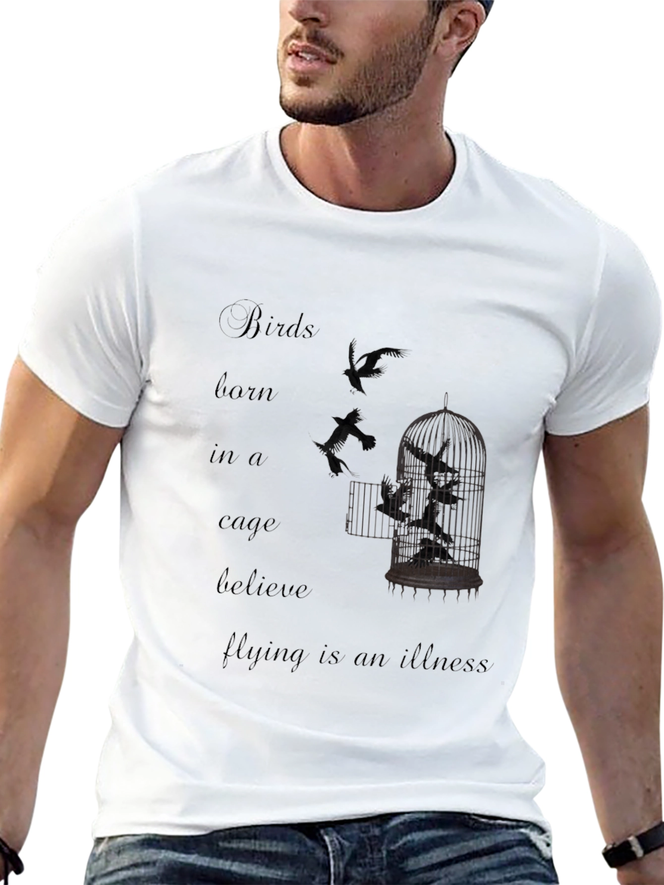 Black Birds Born in a Cage Graphic T-Shirt view 13