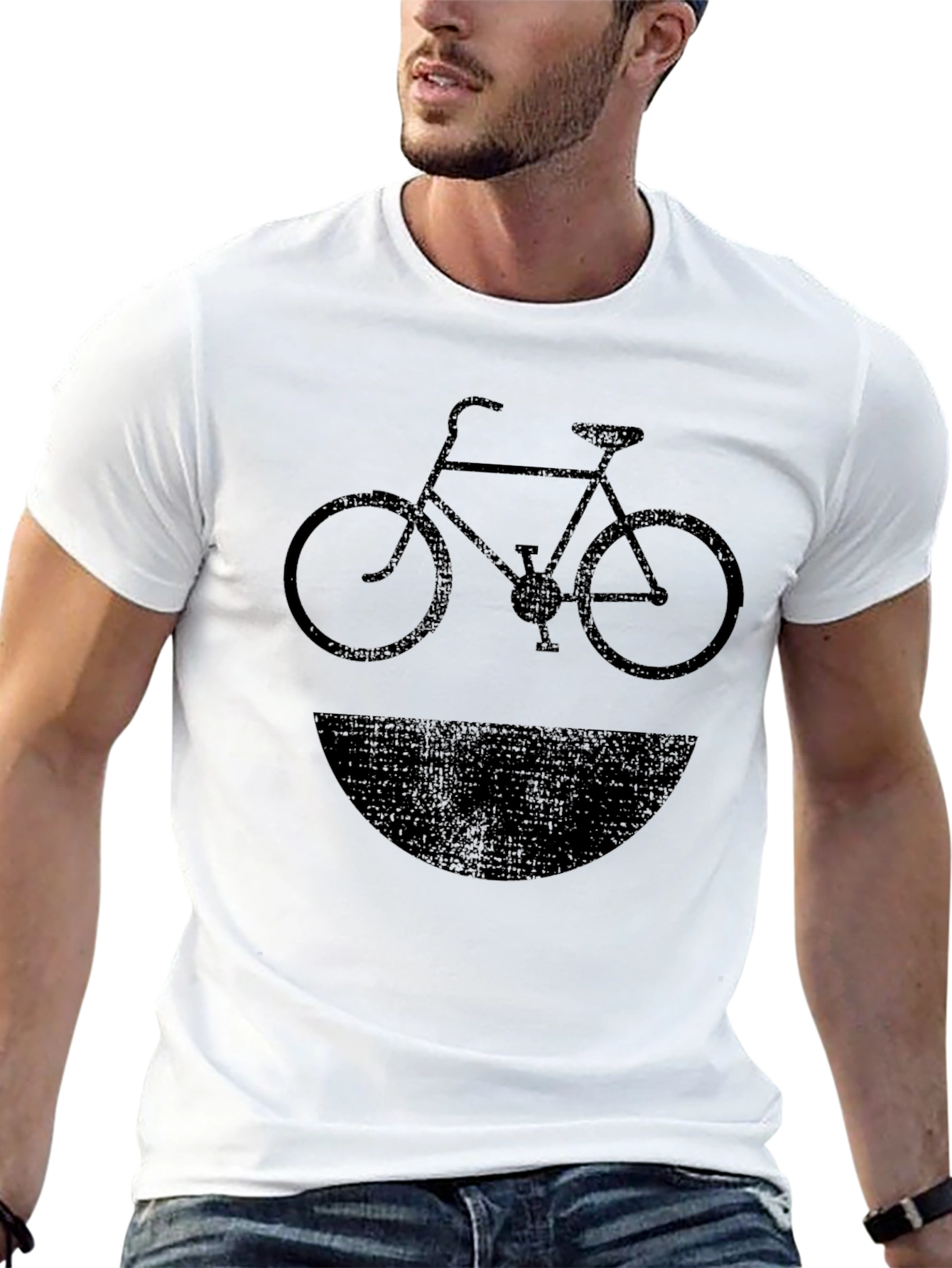 Black Vintage Bike Graphic T-Shirt - Black Crew Neck view 13