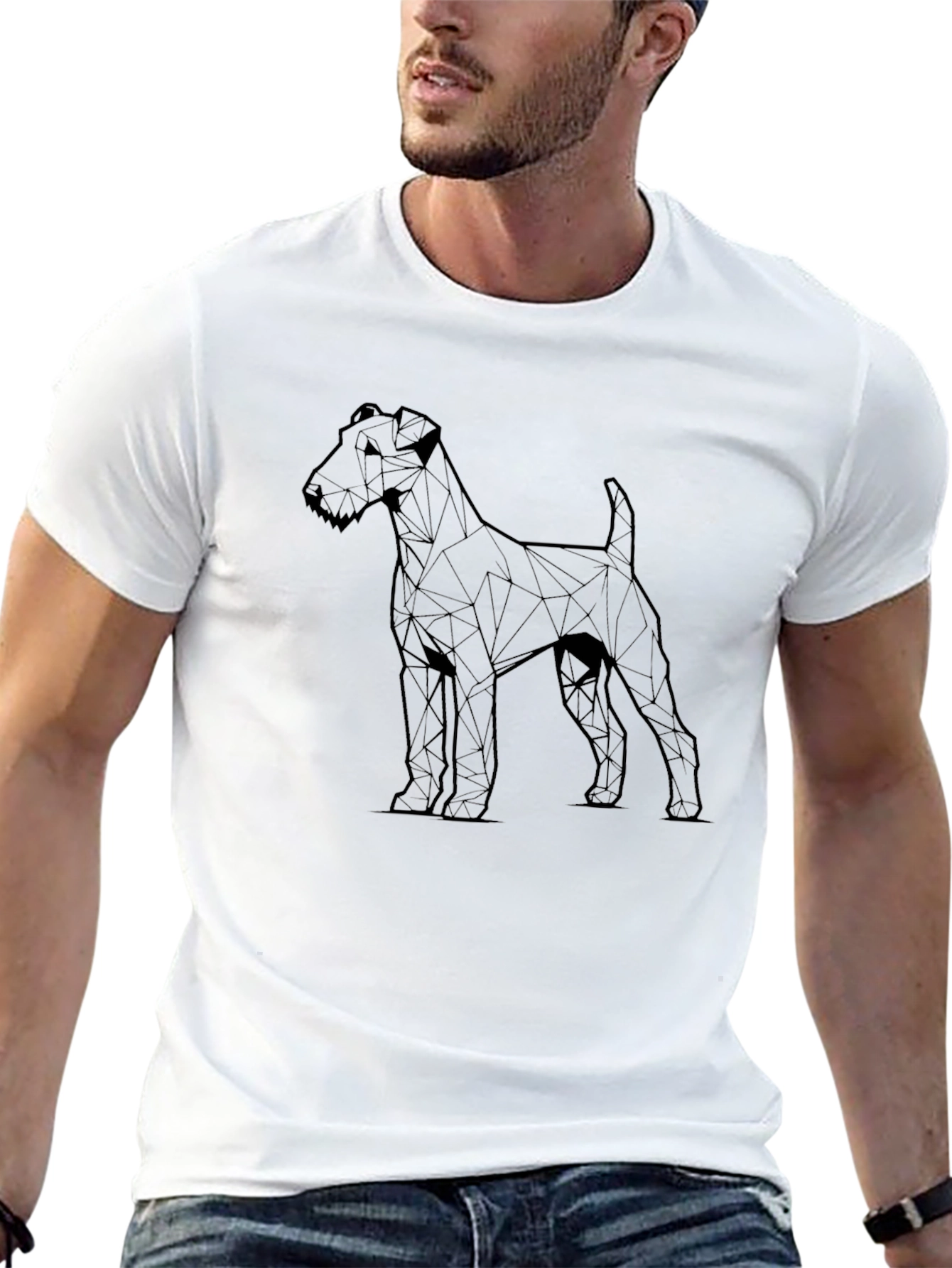Black Geometric Dog Graphic Tee - Men's Black T-Shirt view 13