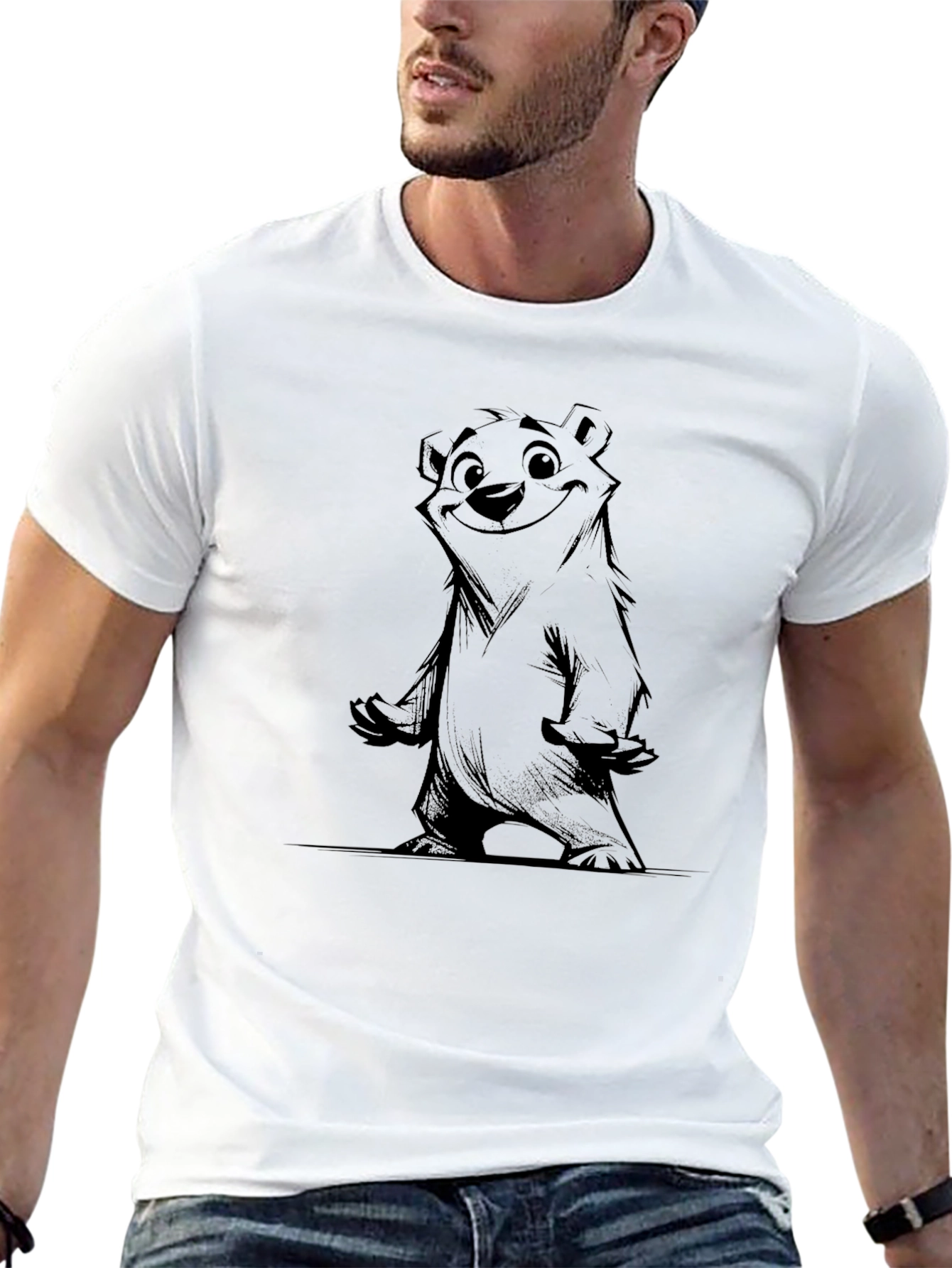 Black Cartoon Bear Graphic Black T-Shirt view 13