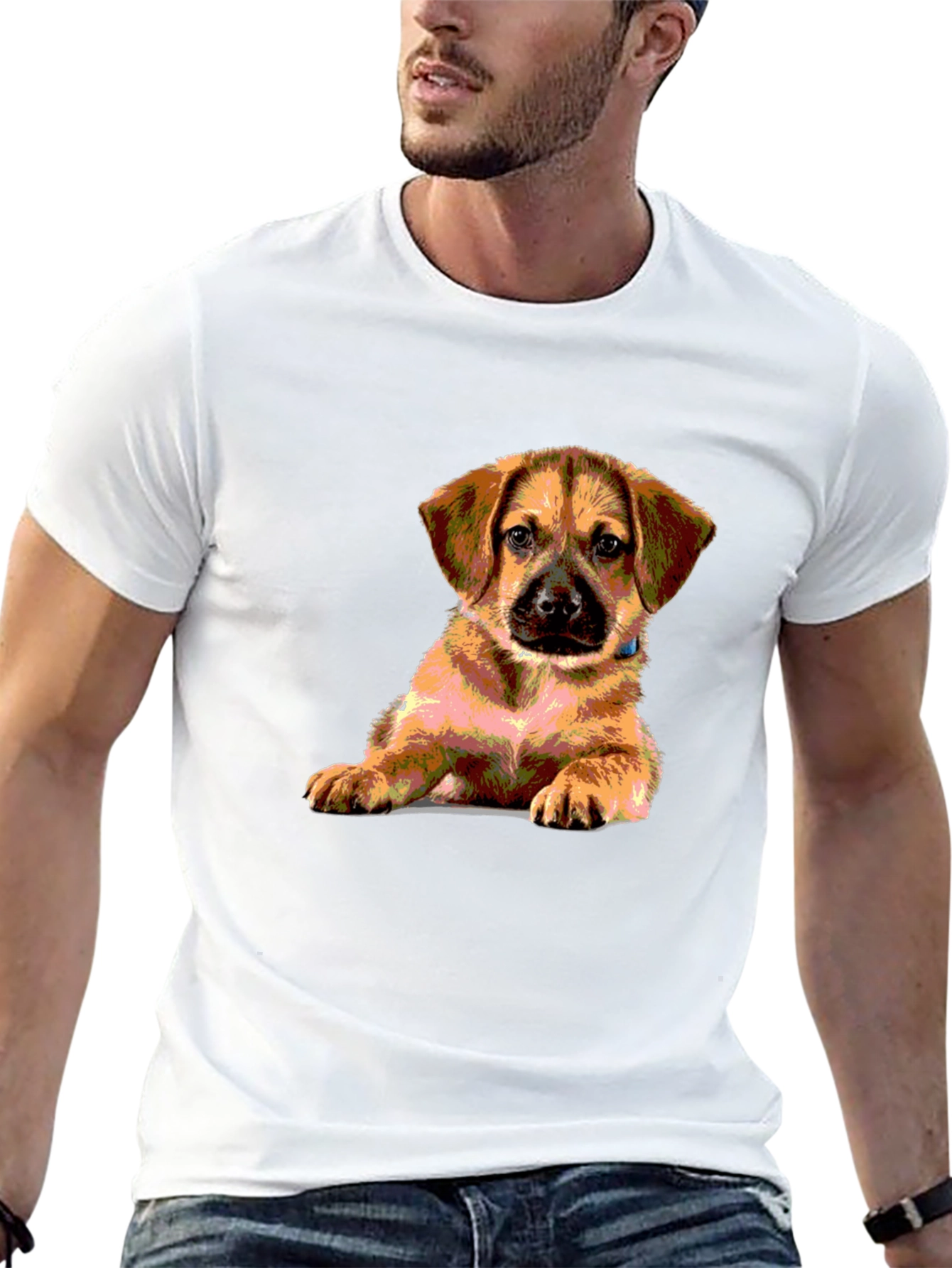 Black Puppy Print Black T-Shirt - Cute Dog Lover Tee view 13