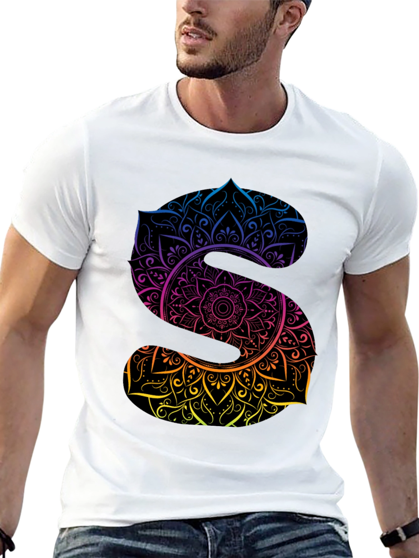 Black Mandala Letter S Graphic Black T-Shirt view 13