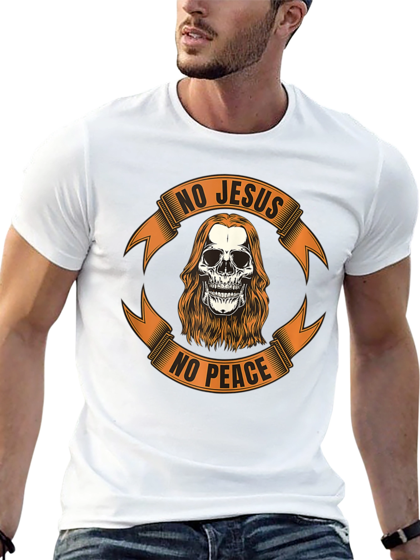Black No Jesus No Peace Skull Graphic Tee - Black view 13