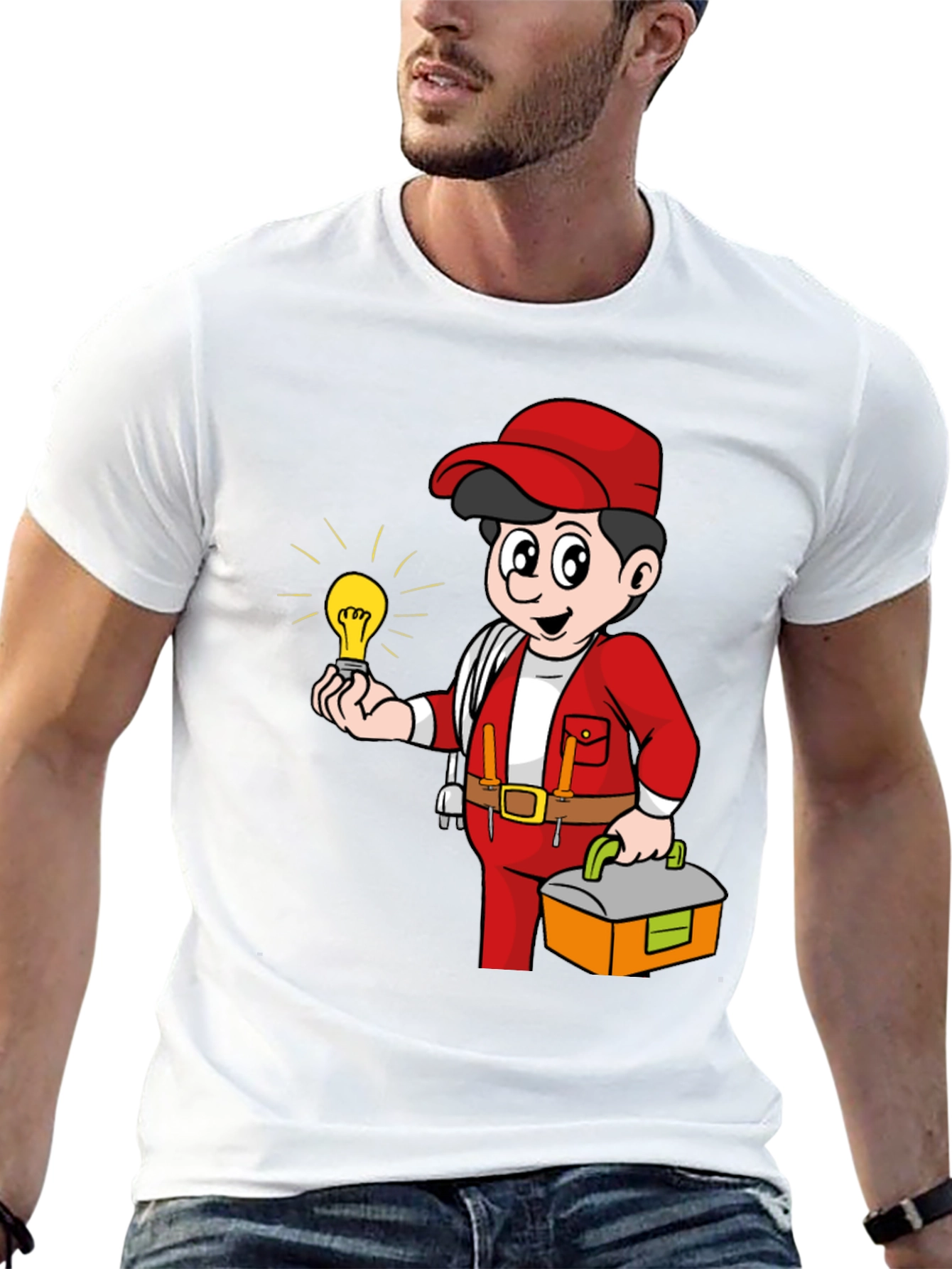 Black Electrician Cartoon Graphic Tee view 13