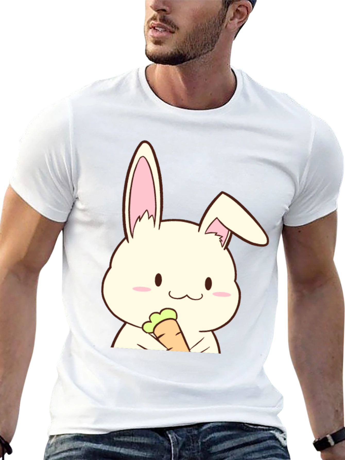 Black Cute Rabbit Holding Carrot Graphic T-Shirt view 13