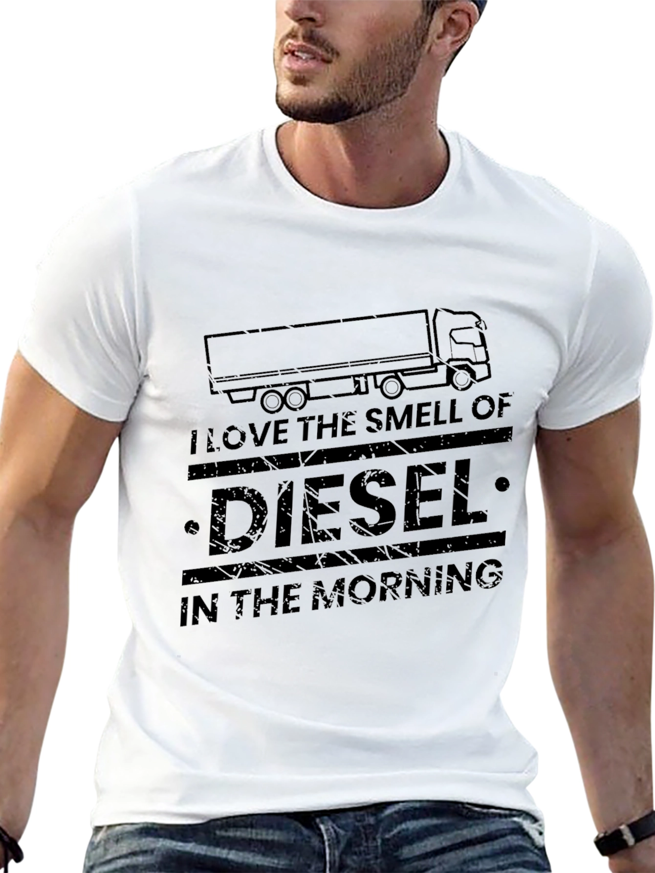 Black Diesel Smell Trucker Tee -  Men's Black Graphic T-Shirt view 13