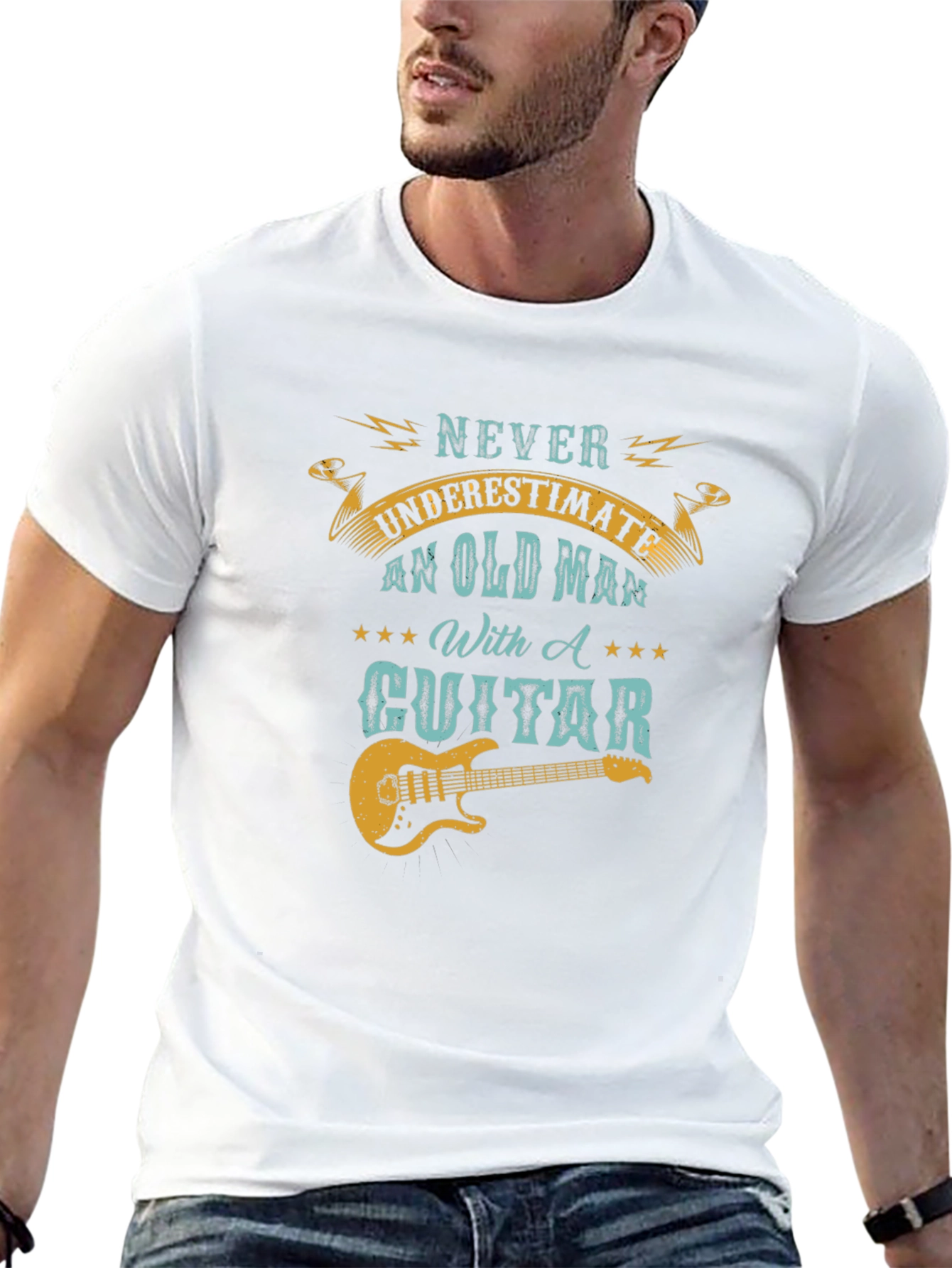 Black Never Underestimate Old Man With Guitar T-Shirt view 13