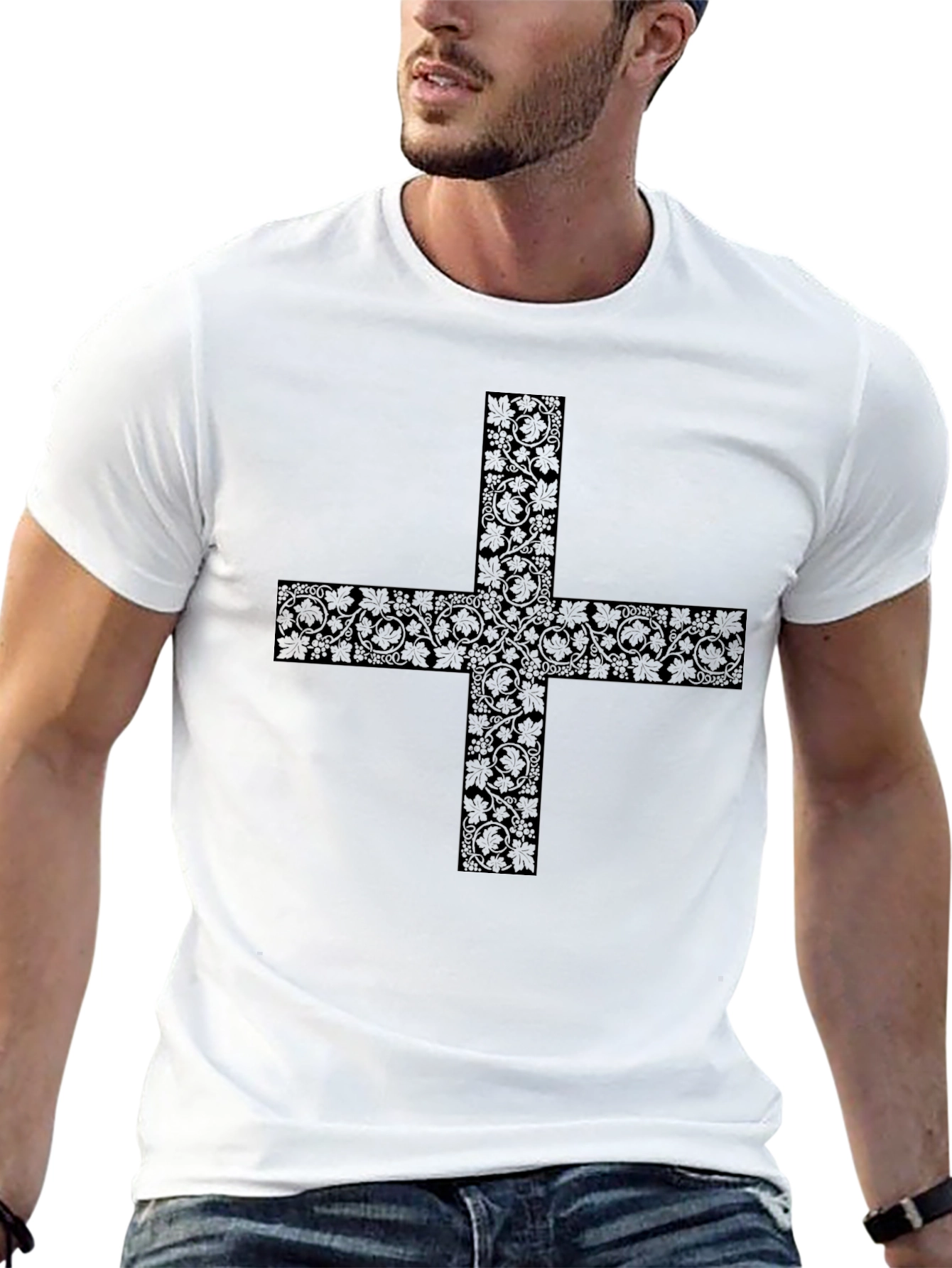 Black Floral Cross Graphic Black T-Shirt view 13