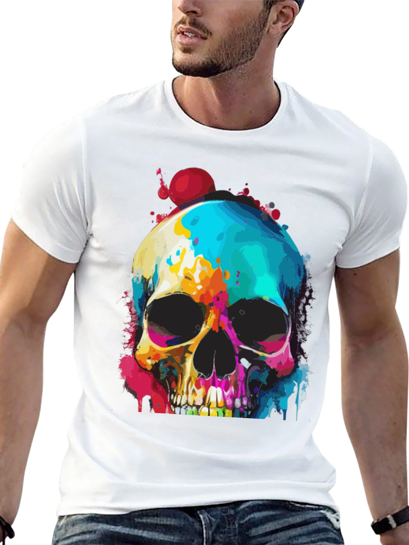 Black Vibrant Skull Graphic Tee - Men's Black T-Shirt view 13