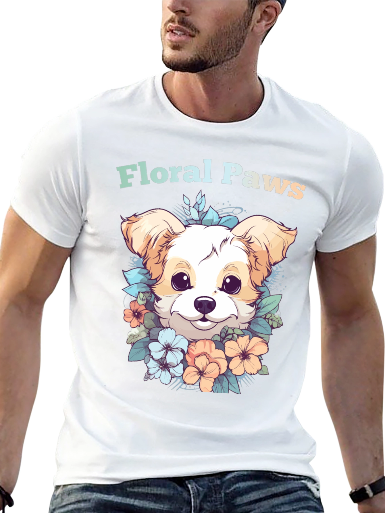 Black Floral Paws Dog Graphic Tee - Cute Puppy Shirt view 13