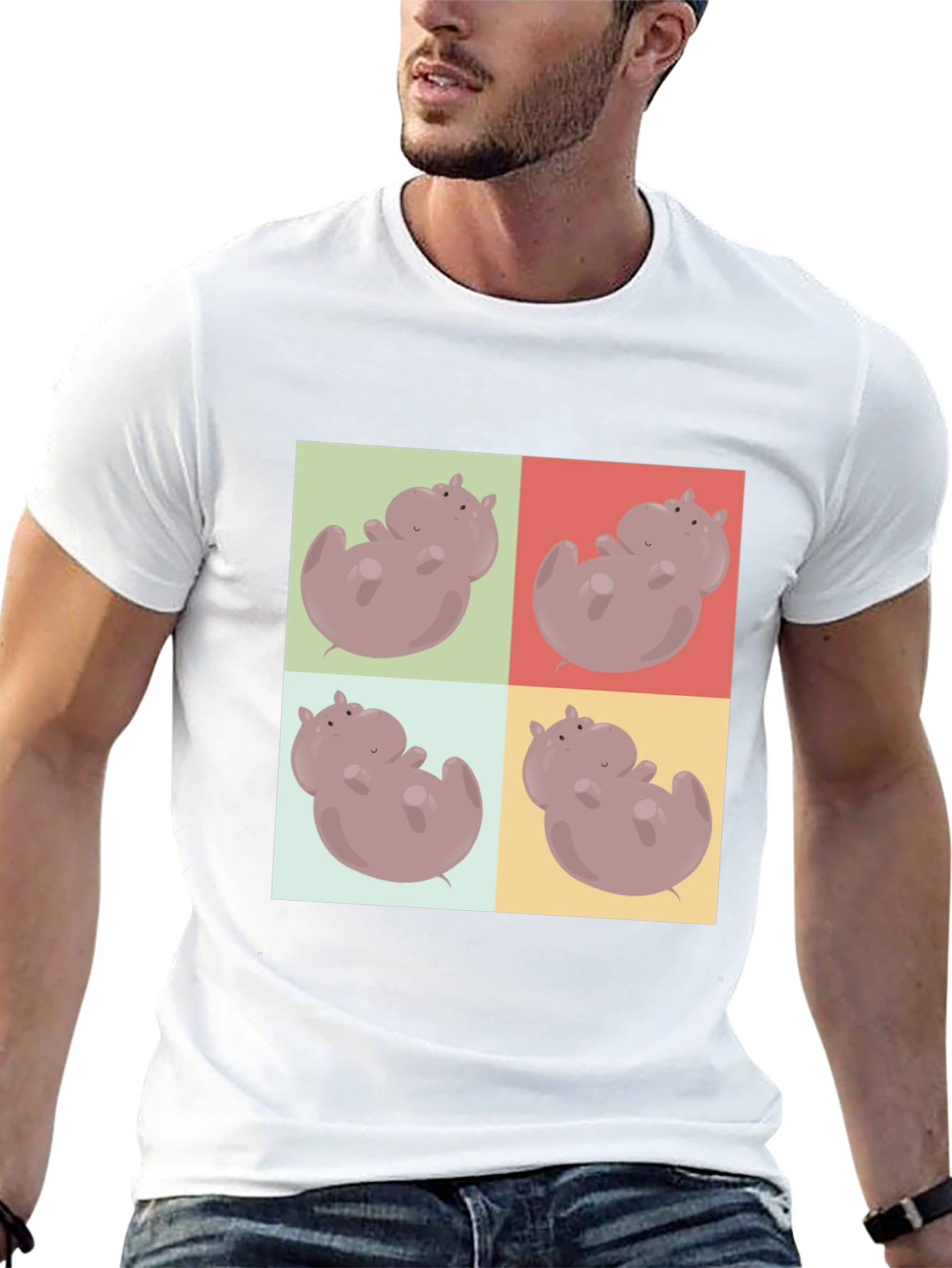 Black Hippo Pop Art Black T-Shirt view 13
