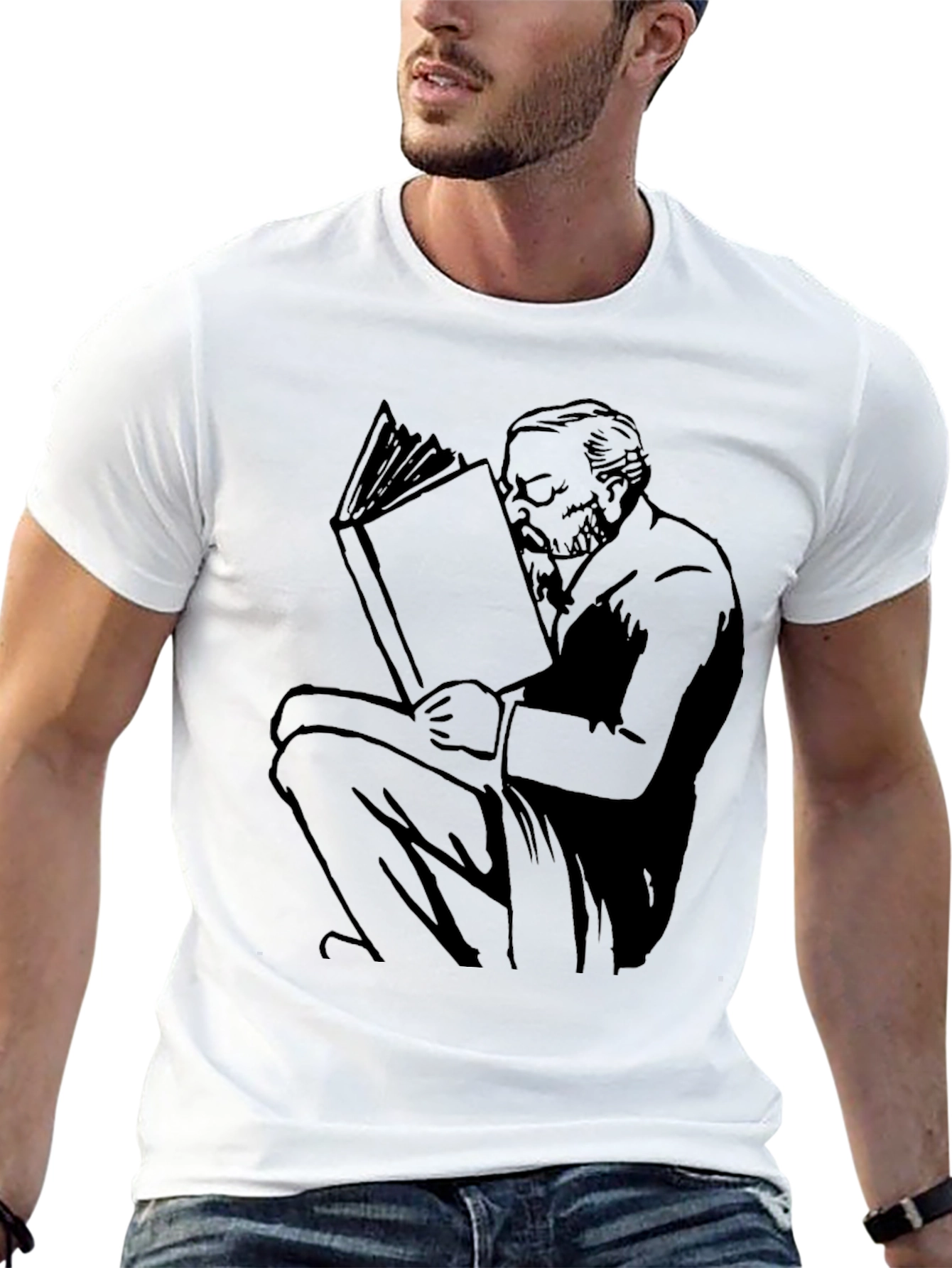 Black Reading Man Graphic Tee - Unisex Black T-Shirt view 13