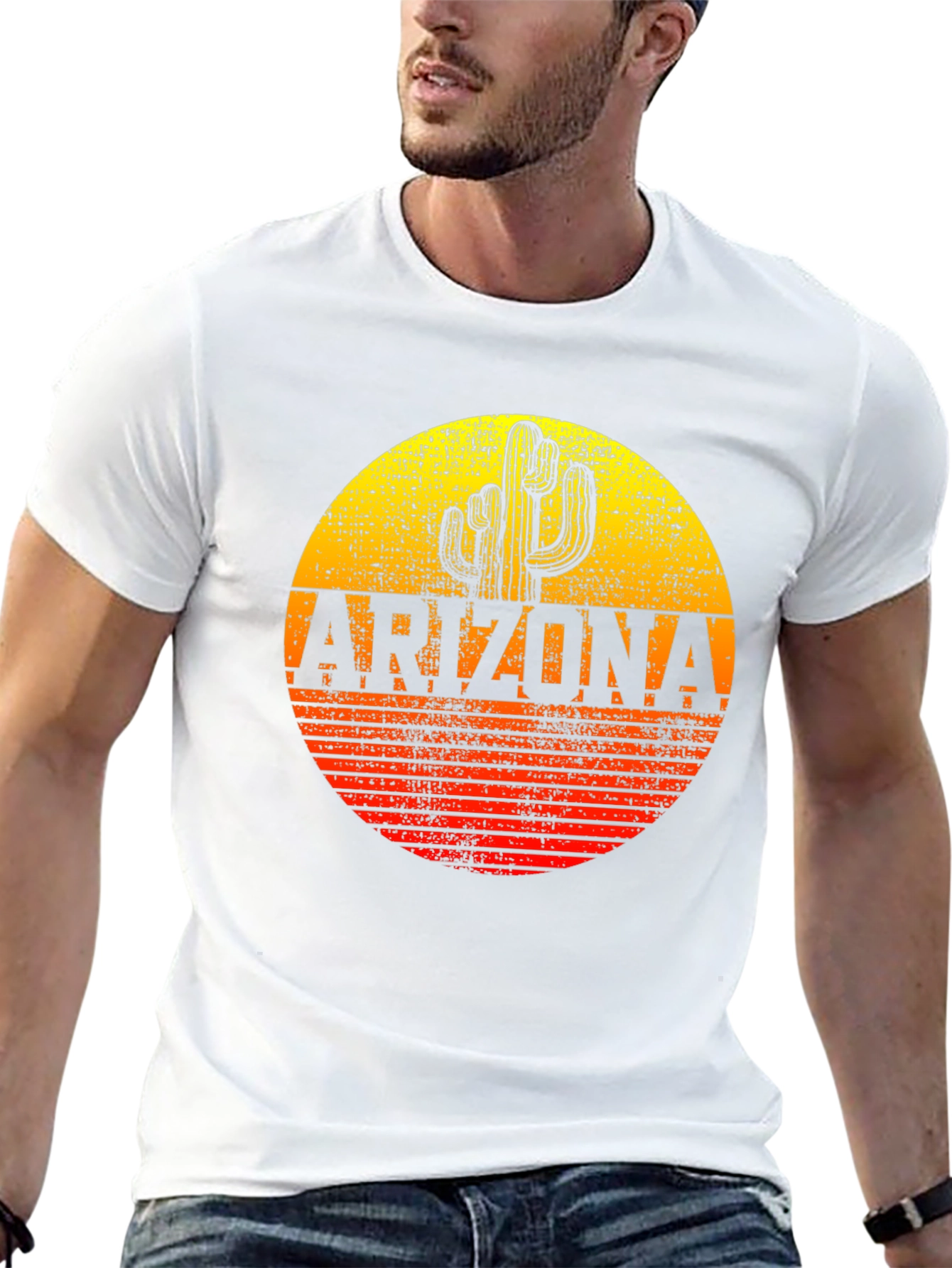 Black Arizona Cactus Graphic T-Shirt - Retro Sunset Design view 13