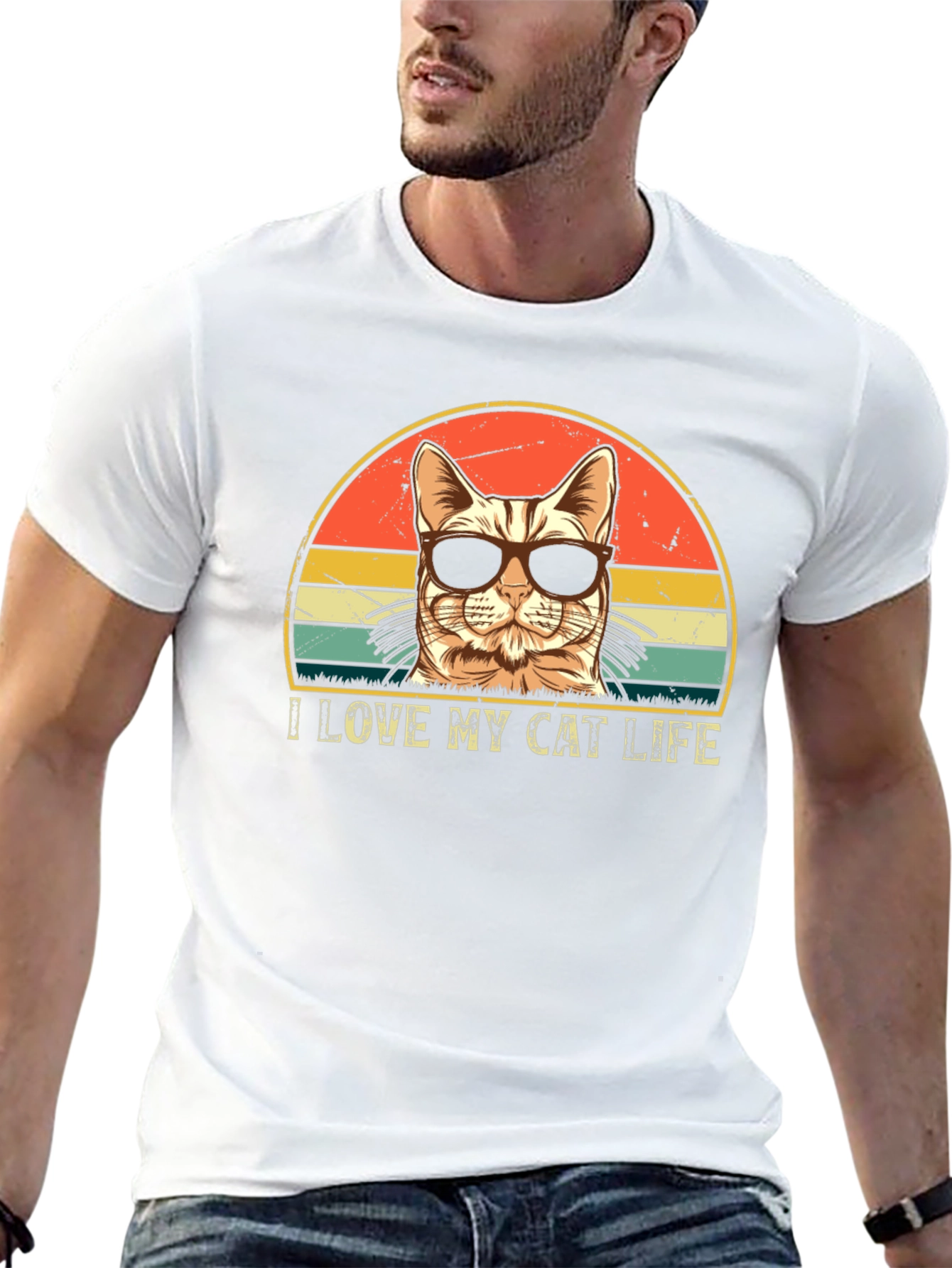Black I Love My Cat Life Retro T-Shirt view 13