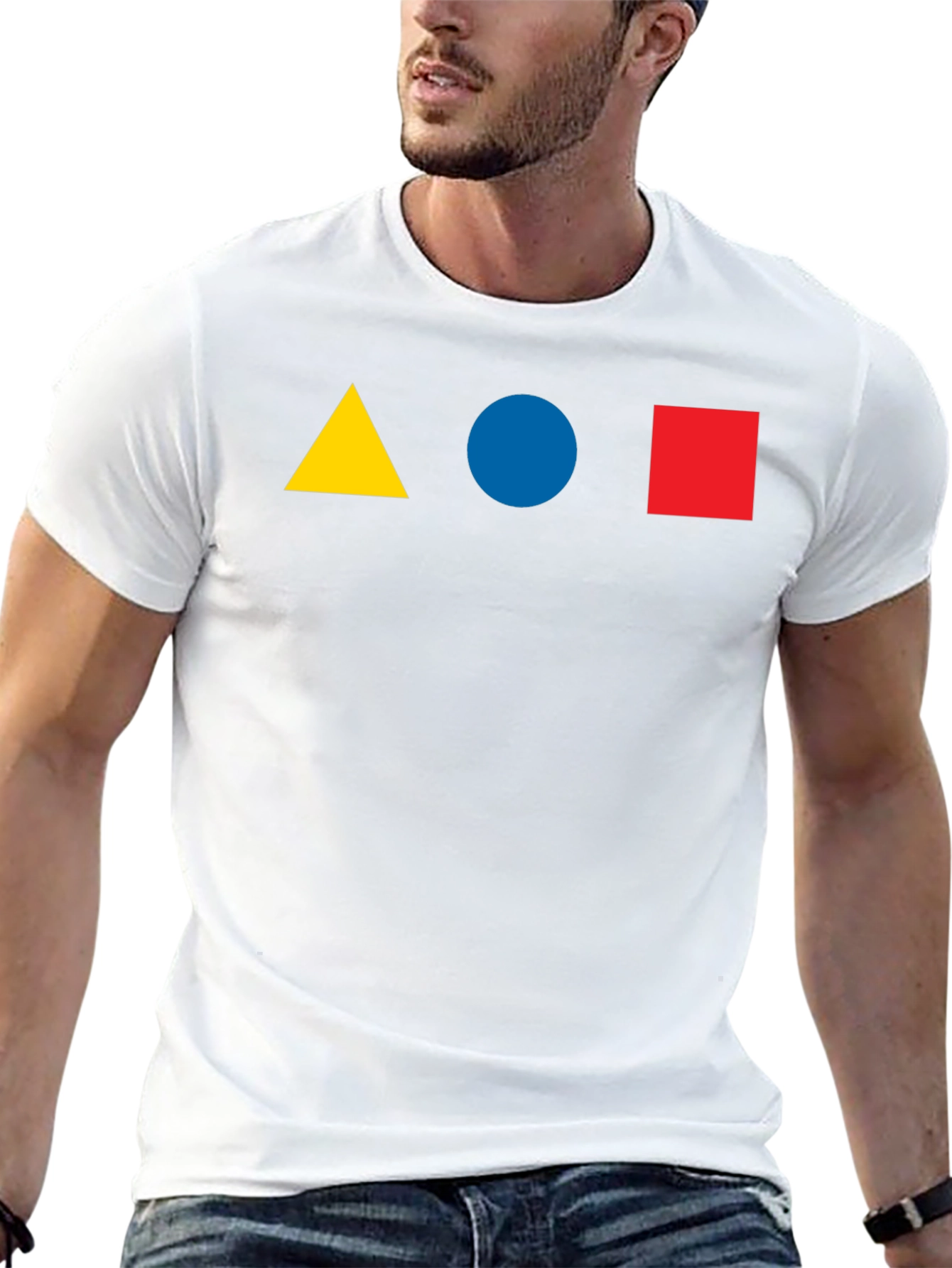 Black Geometric Shapes T-Shirt - Triangle, Circle, Square Design view 13