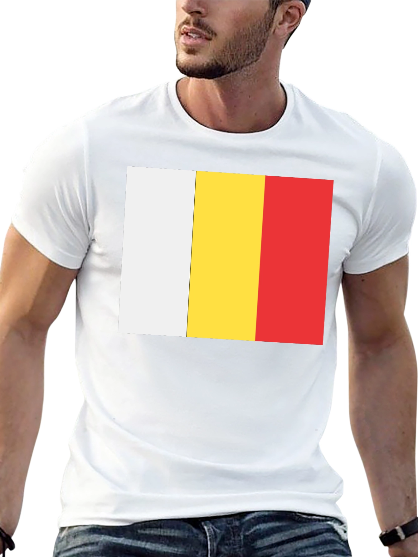 Black White, Yellow, and Red Striped T-Shirt view 13